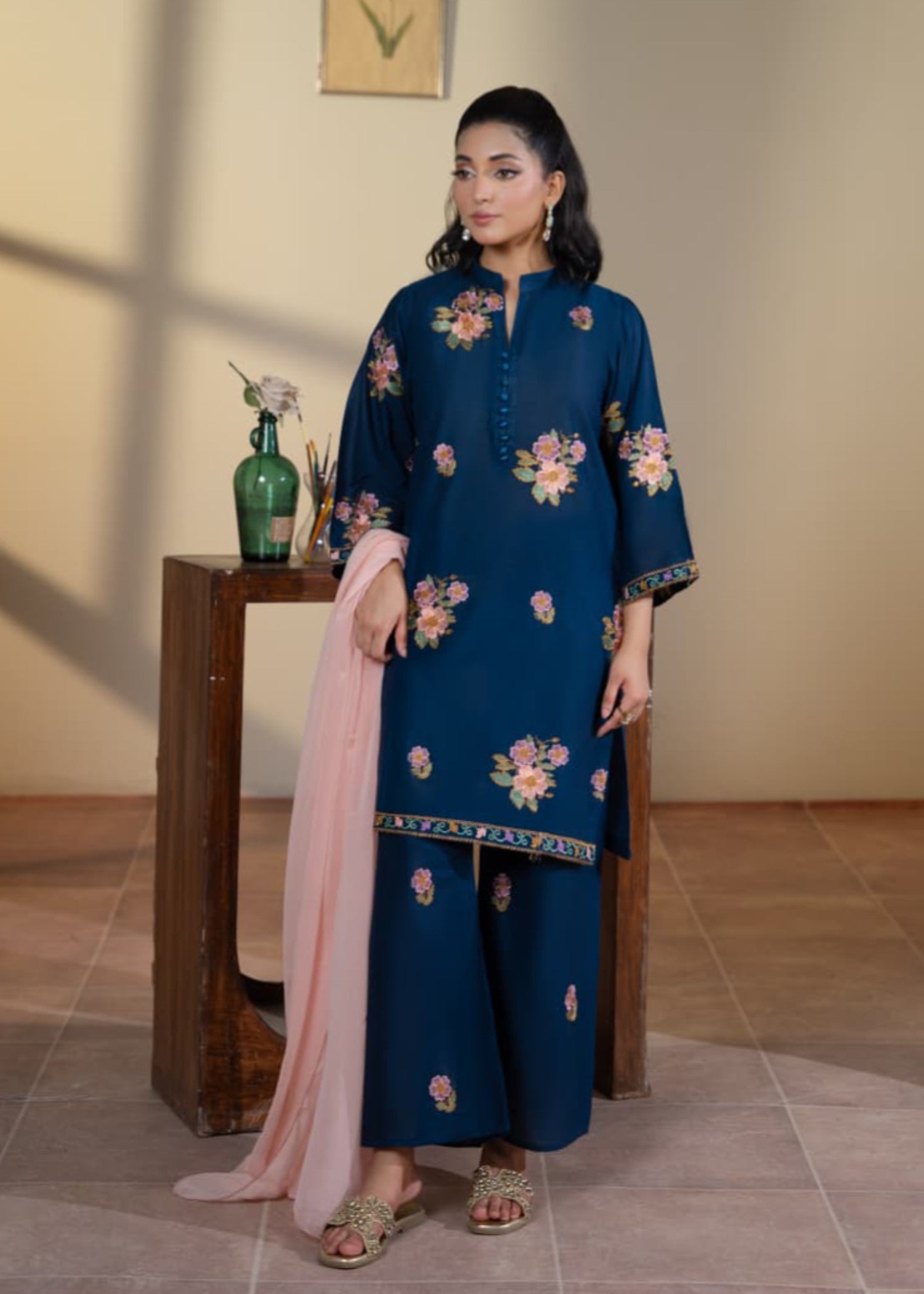 cotton Kurta Set in Denim