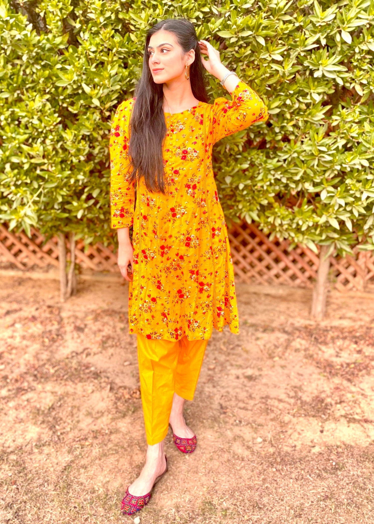 lawn Short Frock in Saffron