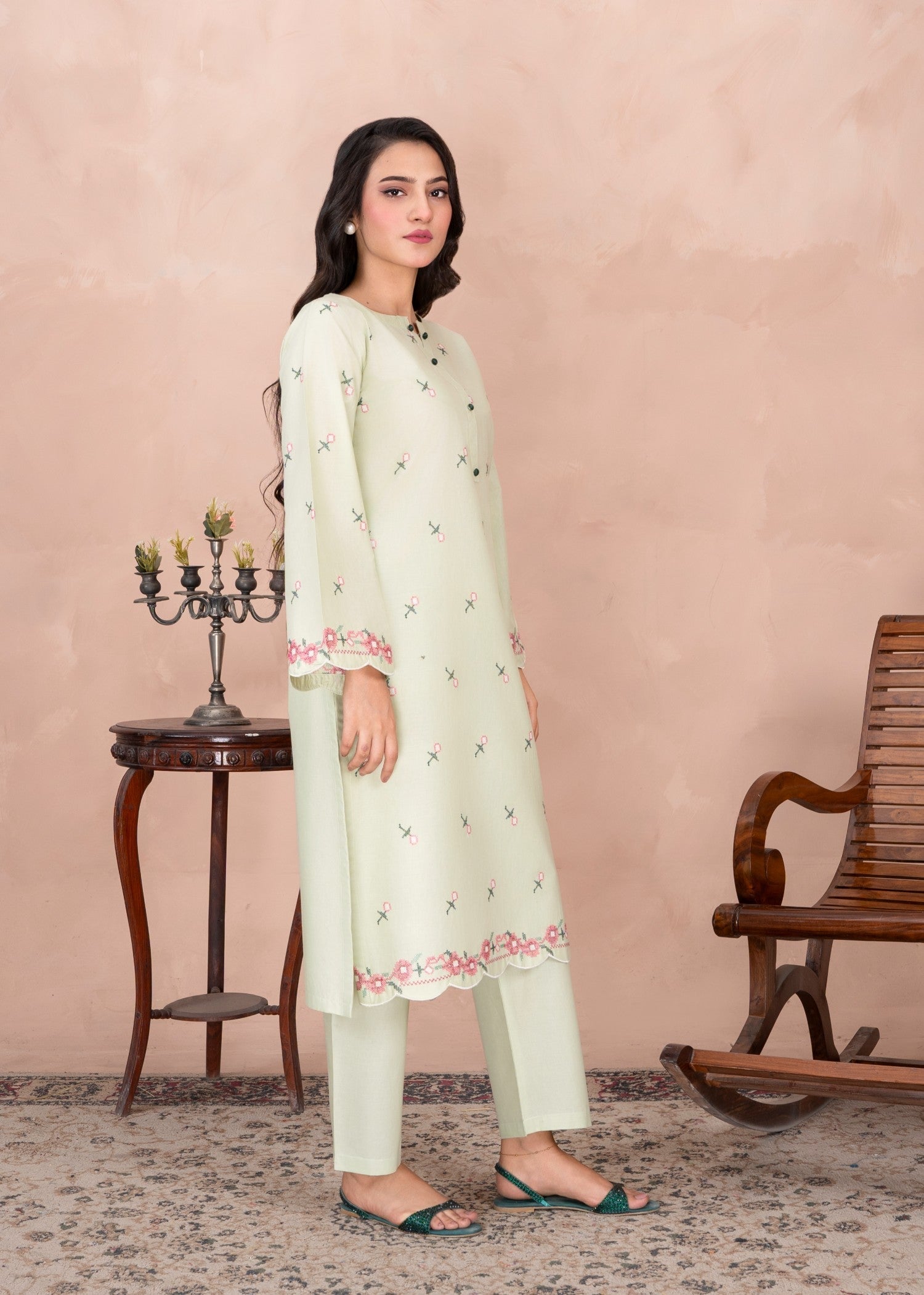 cotton Kurta Set in Mint green