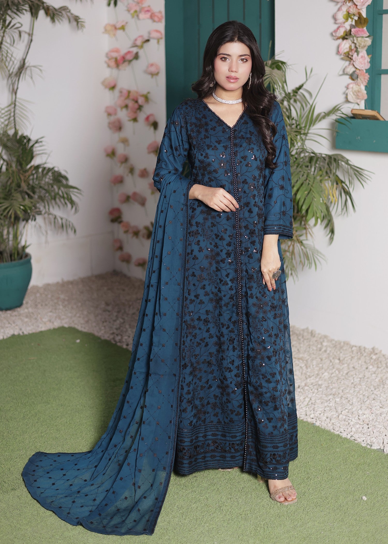 bemberg crinkle chiffon Maxi in Midnight