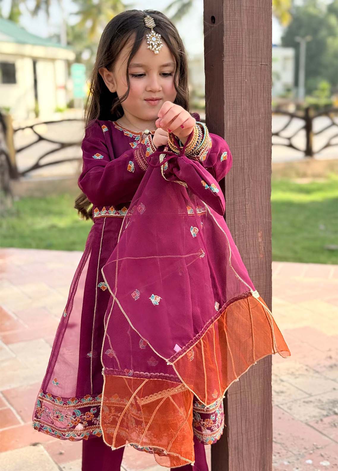organza Pishwas in Magenta