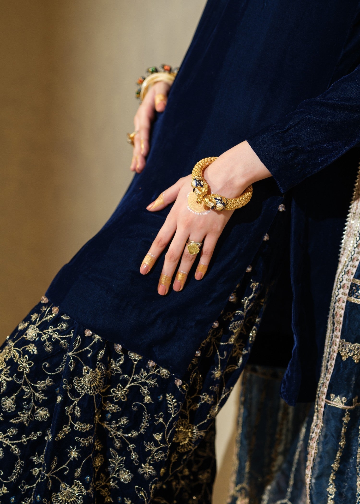 velvet Kurta Set in Navy blue