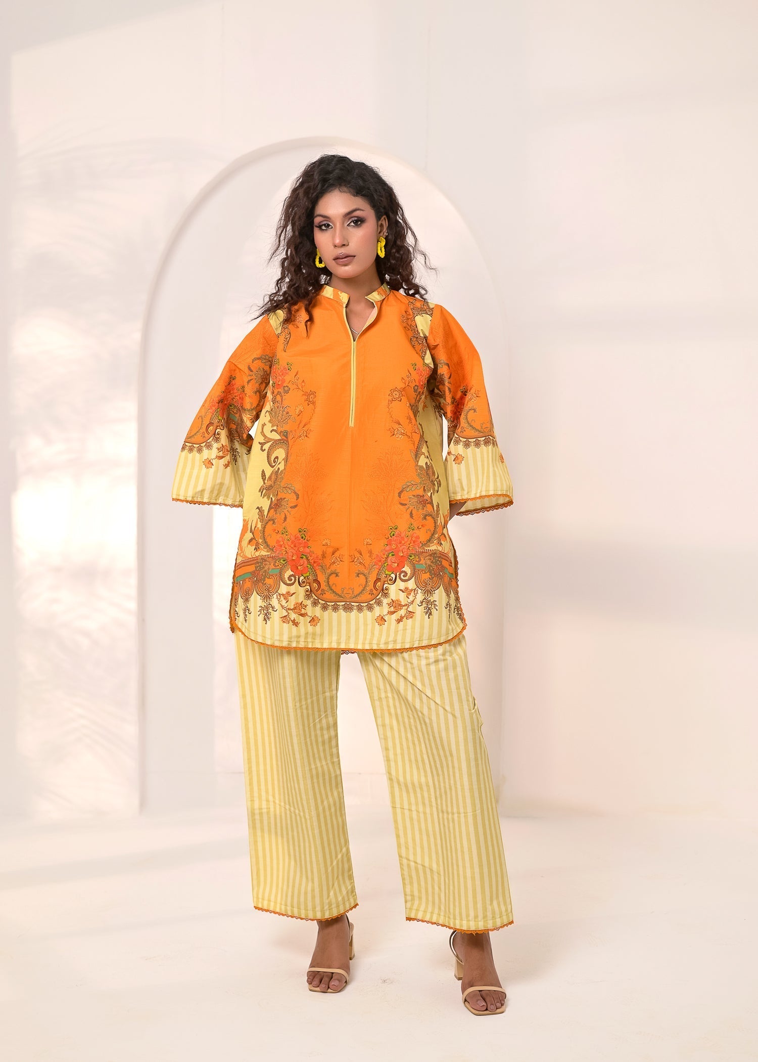 poly silk Co Ord Sets in Orange