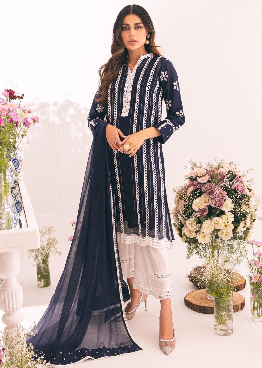khaddi net Kurta Set in Dark blue