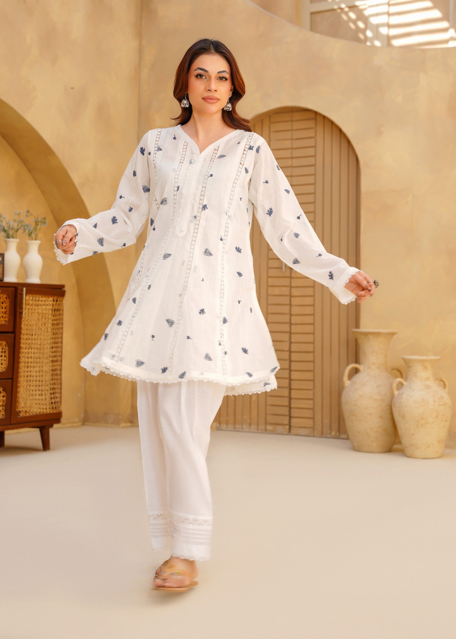 swiss lawn Short Frock in White