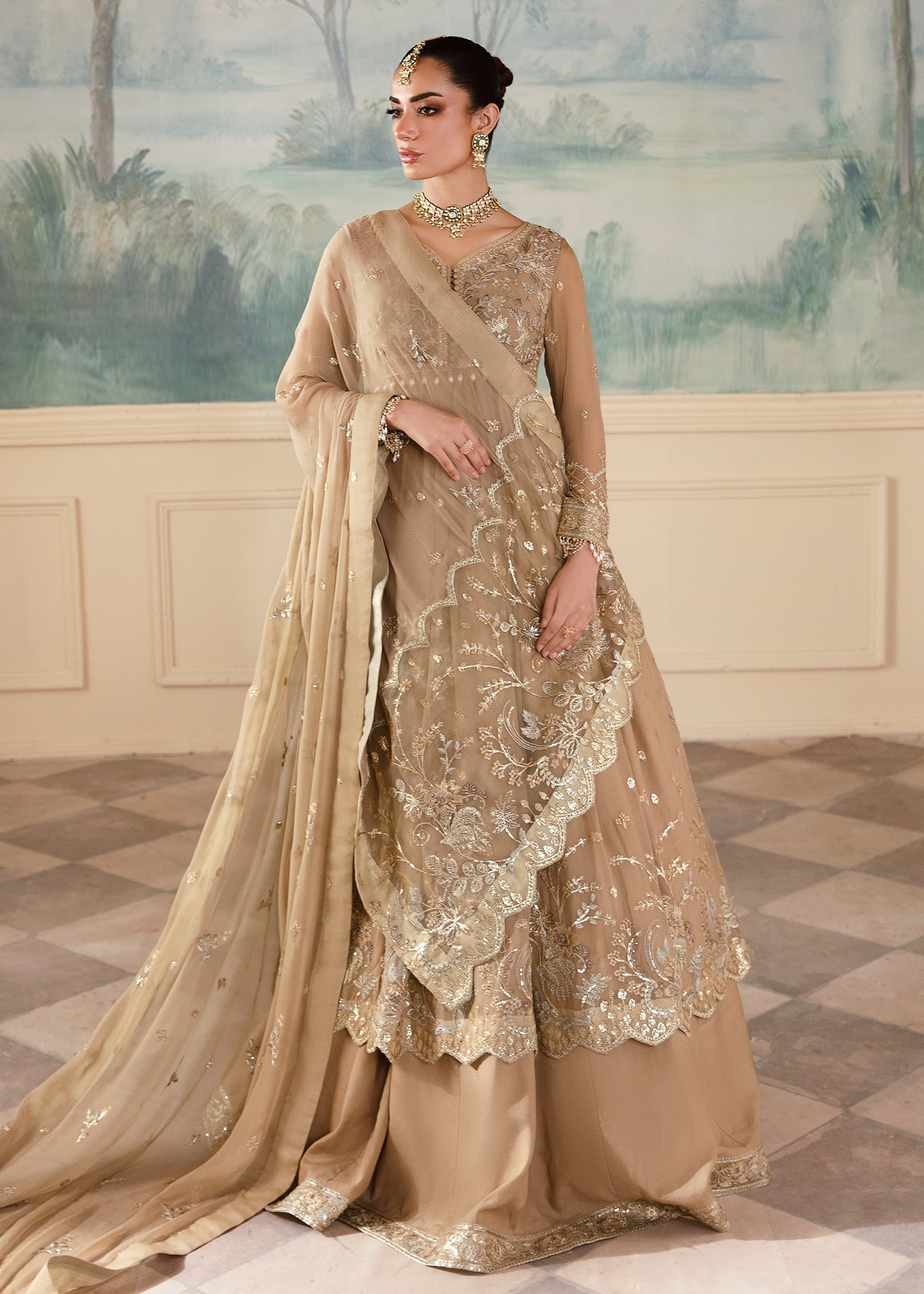 chiffon Unstitched in Beige