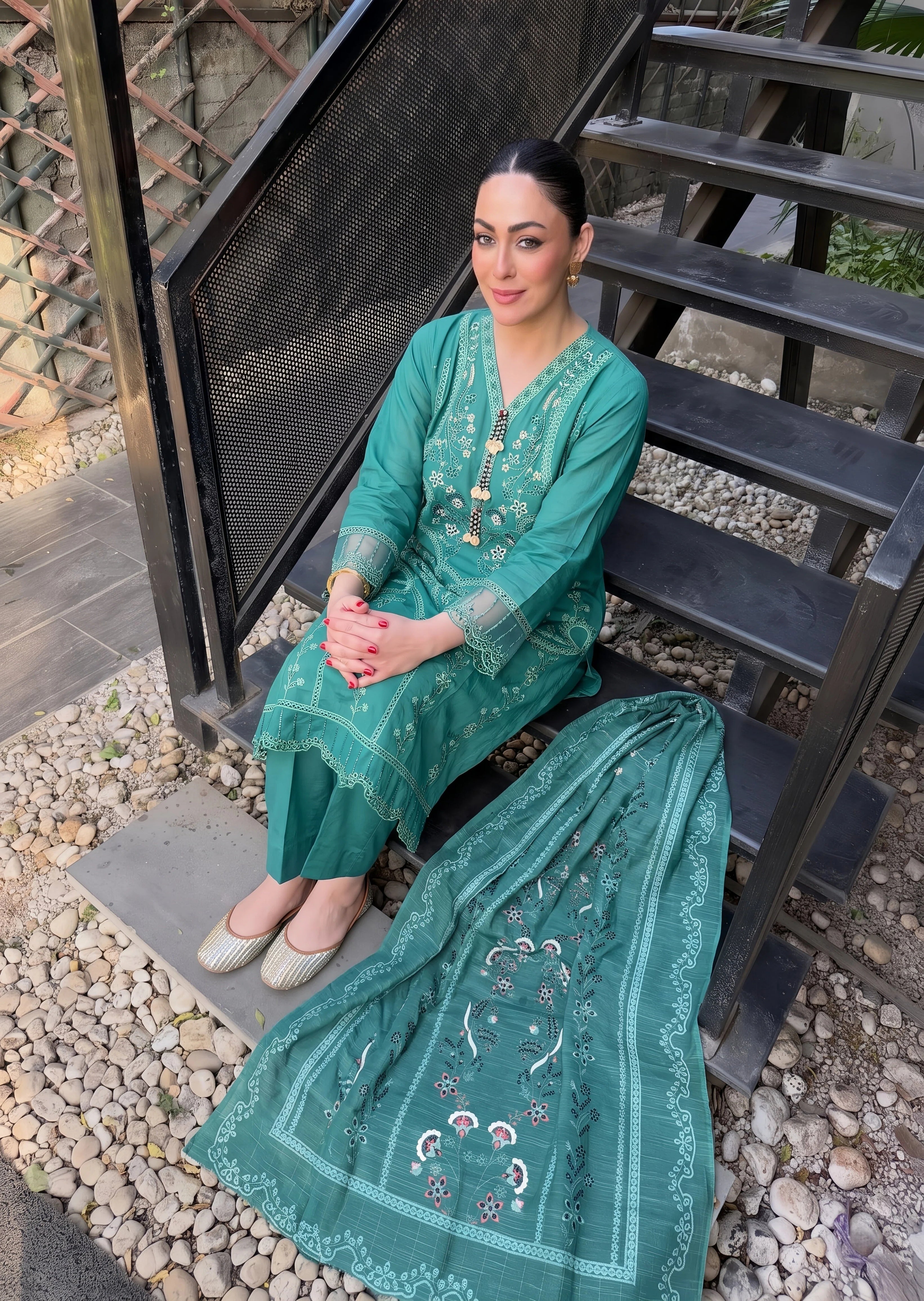 cotton linen Kurta Set in Sea green