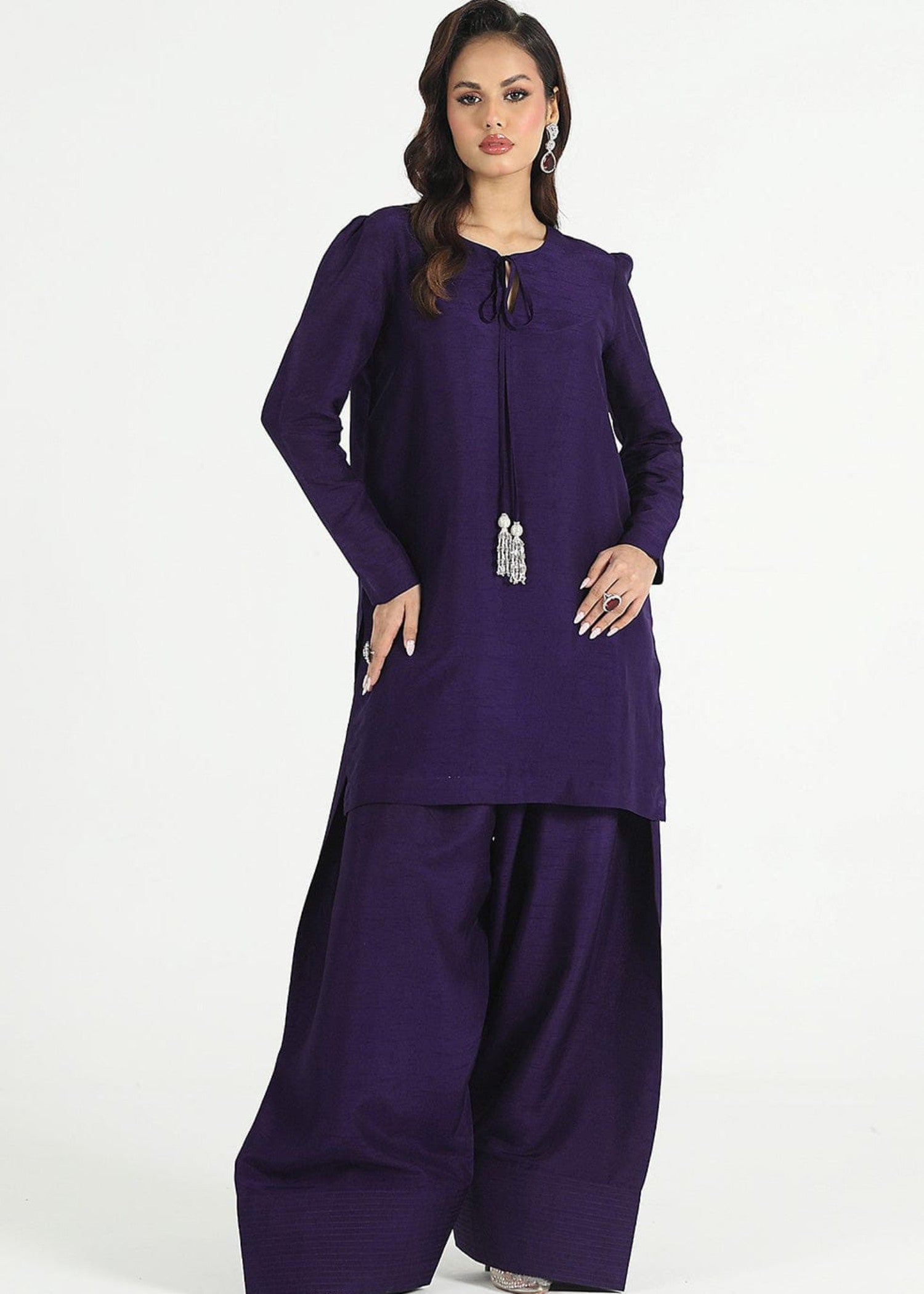 lawn Kurta Set in Deep purple
