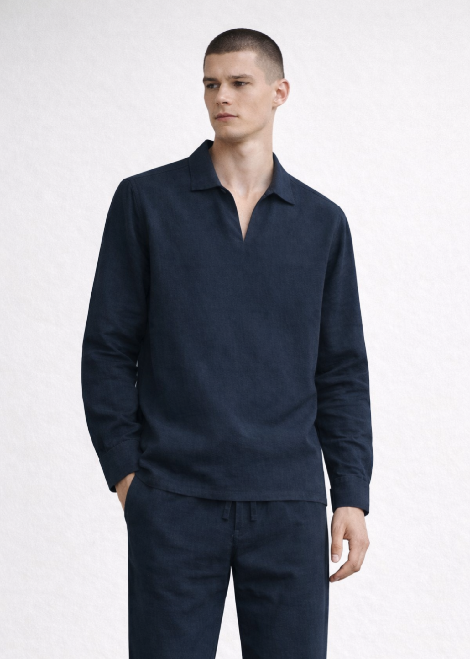 cotton linen Casual Shirt in Navy blue