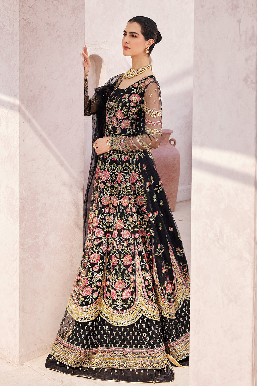 net Lehenga in Black
