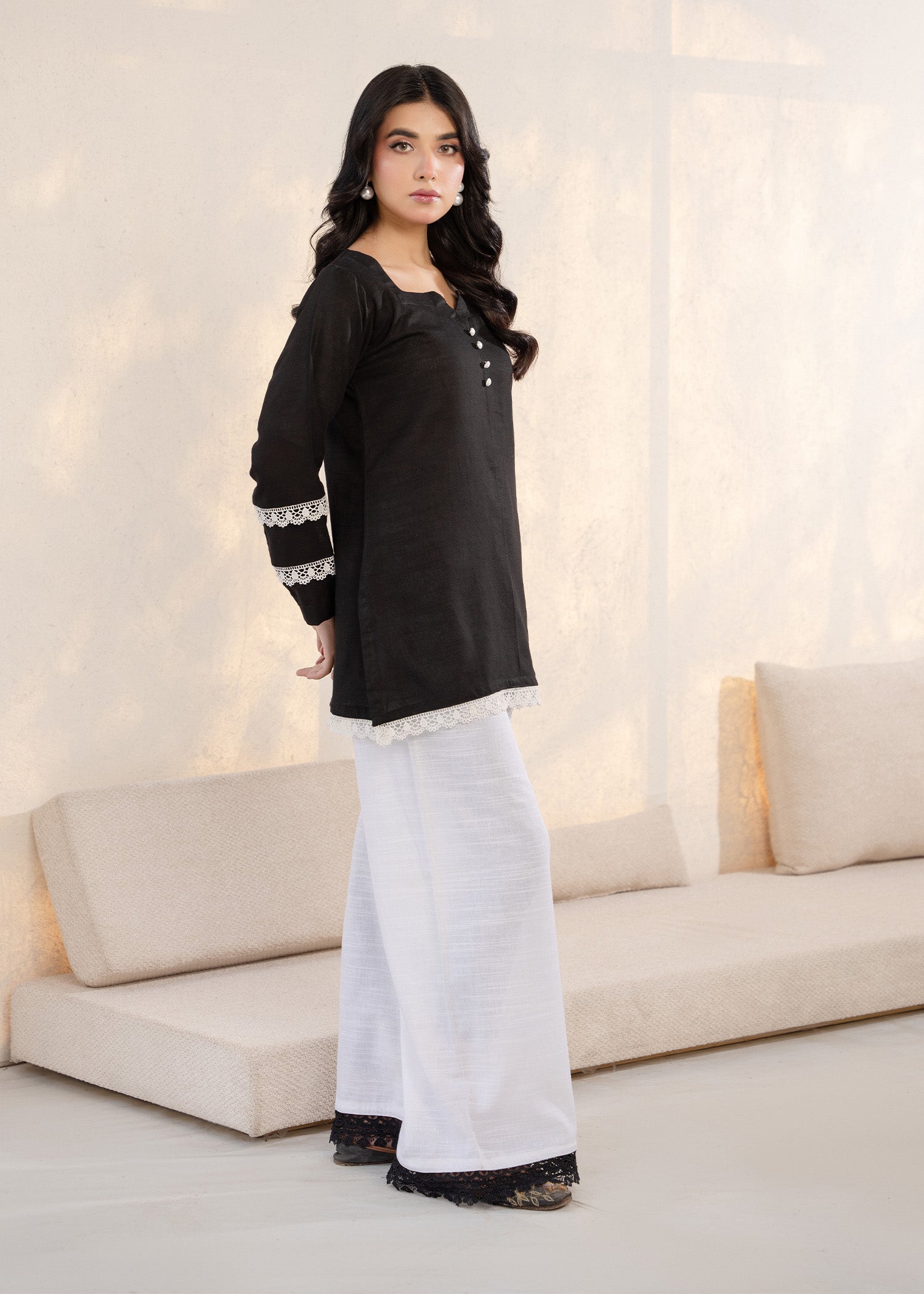 wool viscose Kurta Set in Black