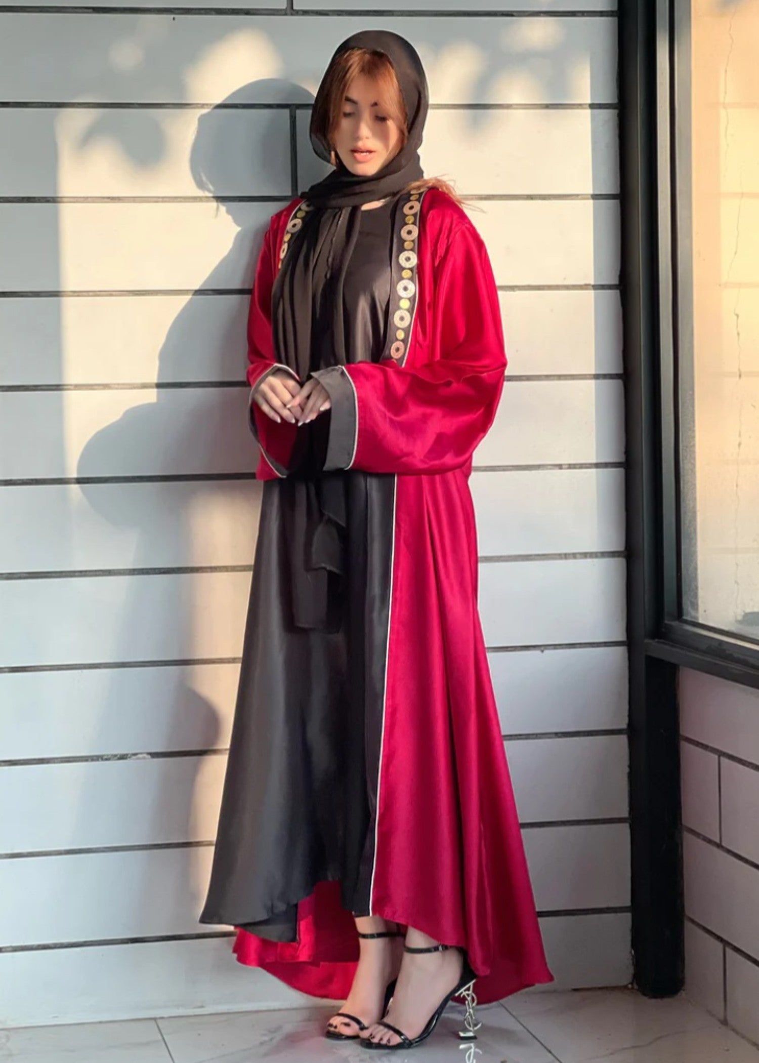 silk Abaya in Rose red