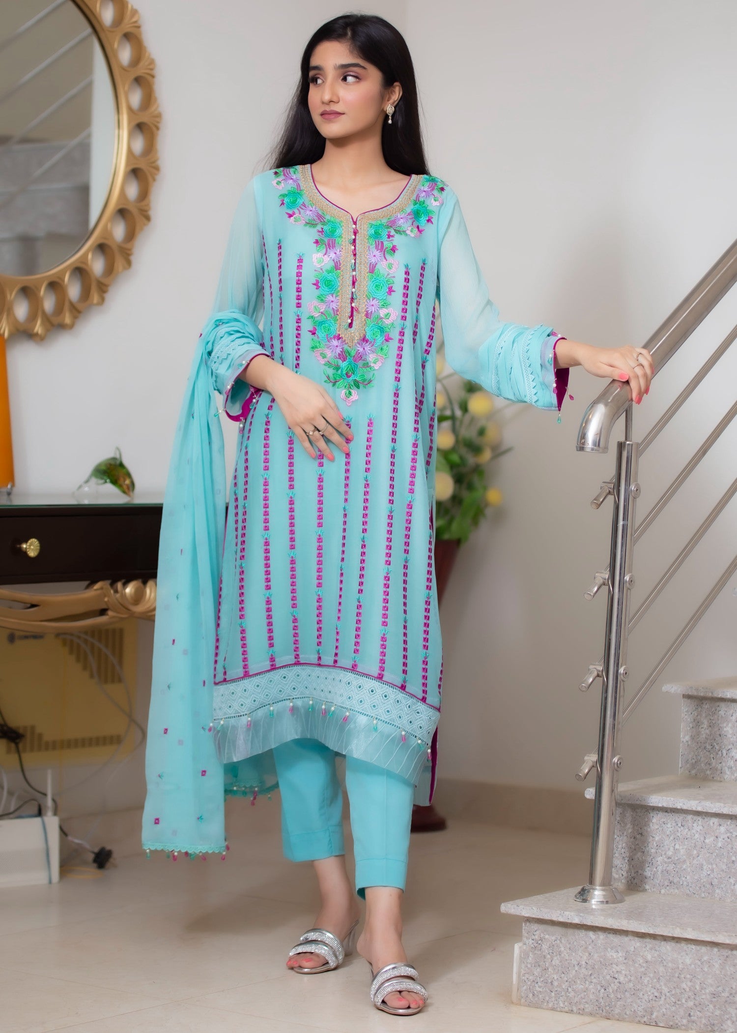 chiffon Unstitched in Turquoise