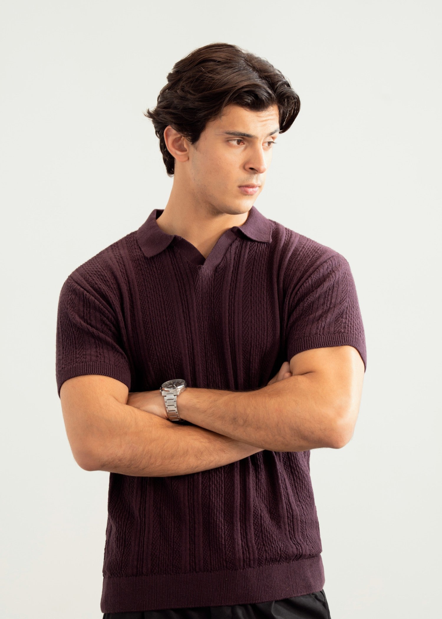 cotton Polo Shirt in Plum purple