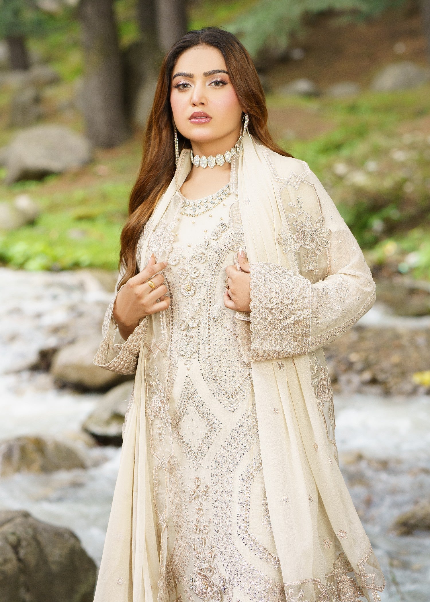 chiffon Kurta Set in Eggshell