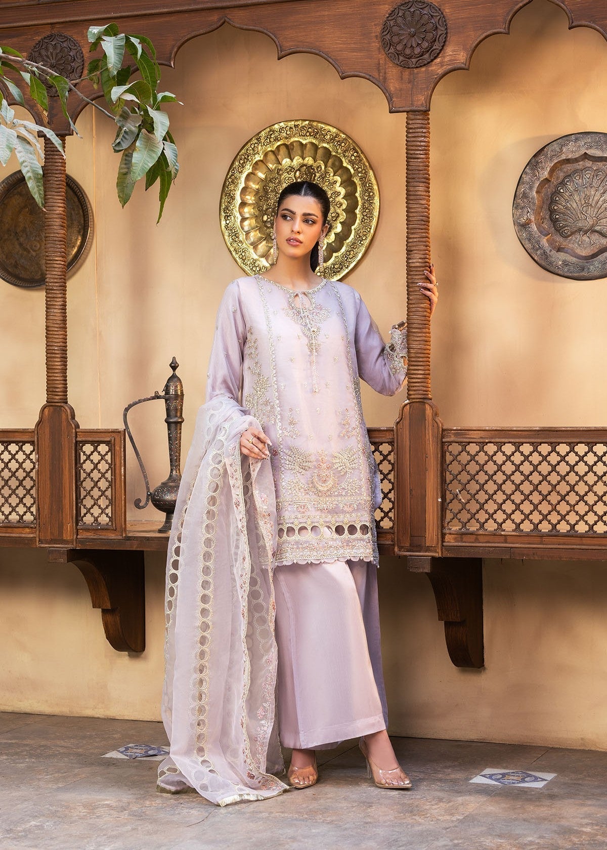 organza Kurta Set in Lilac