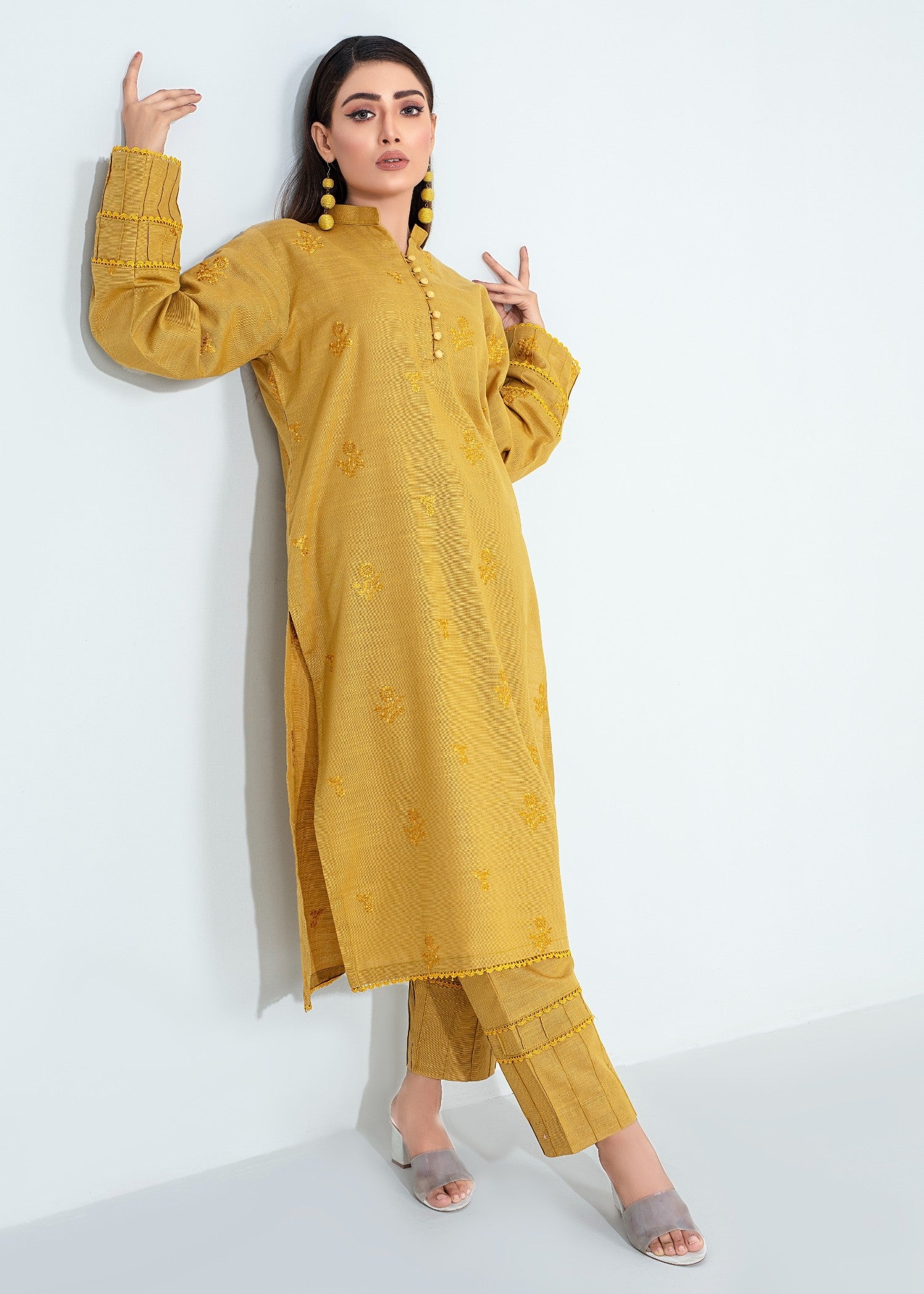 khaddar Unstitched in Mustard