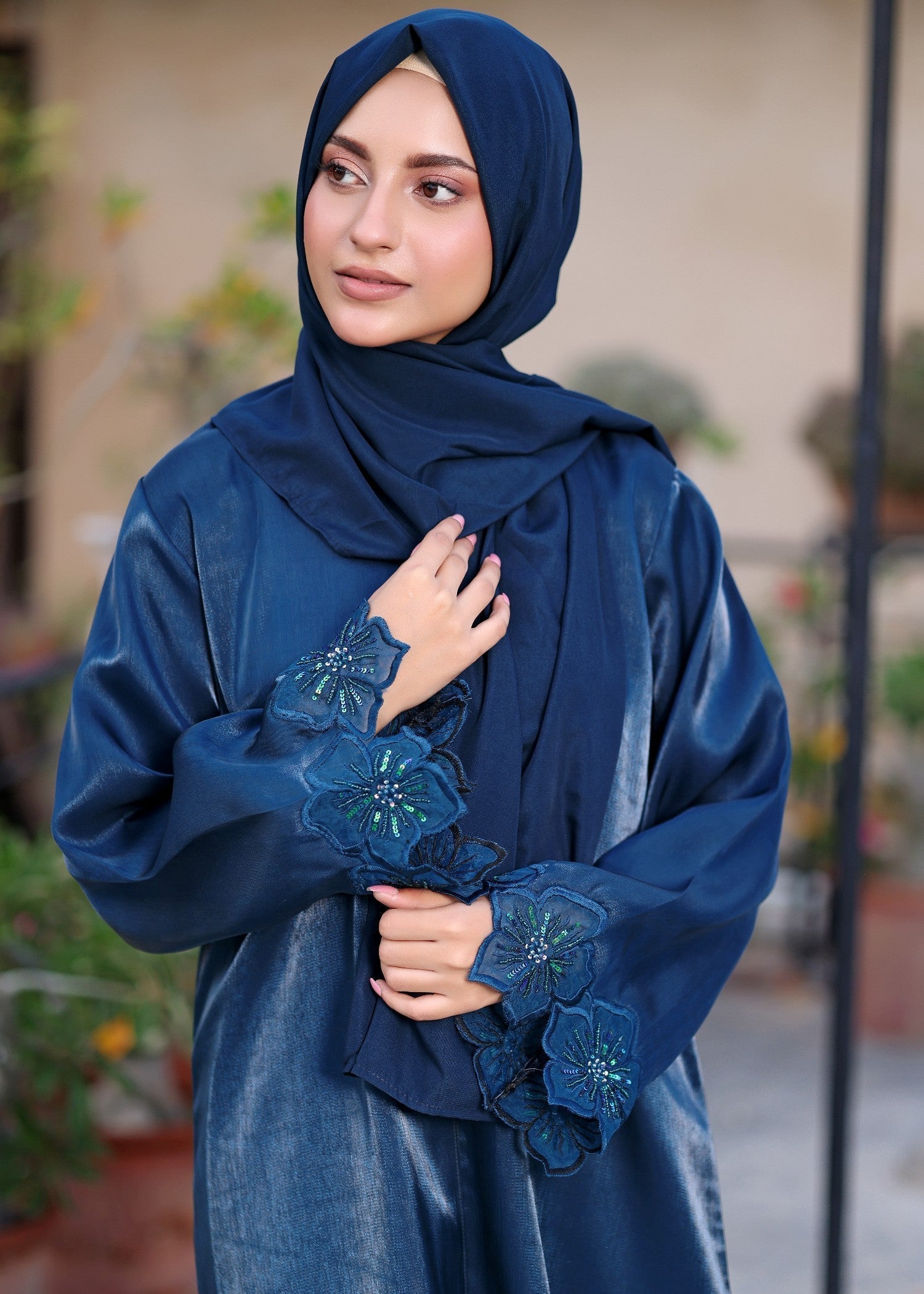 silk georgette Abaya in Blue