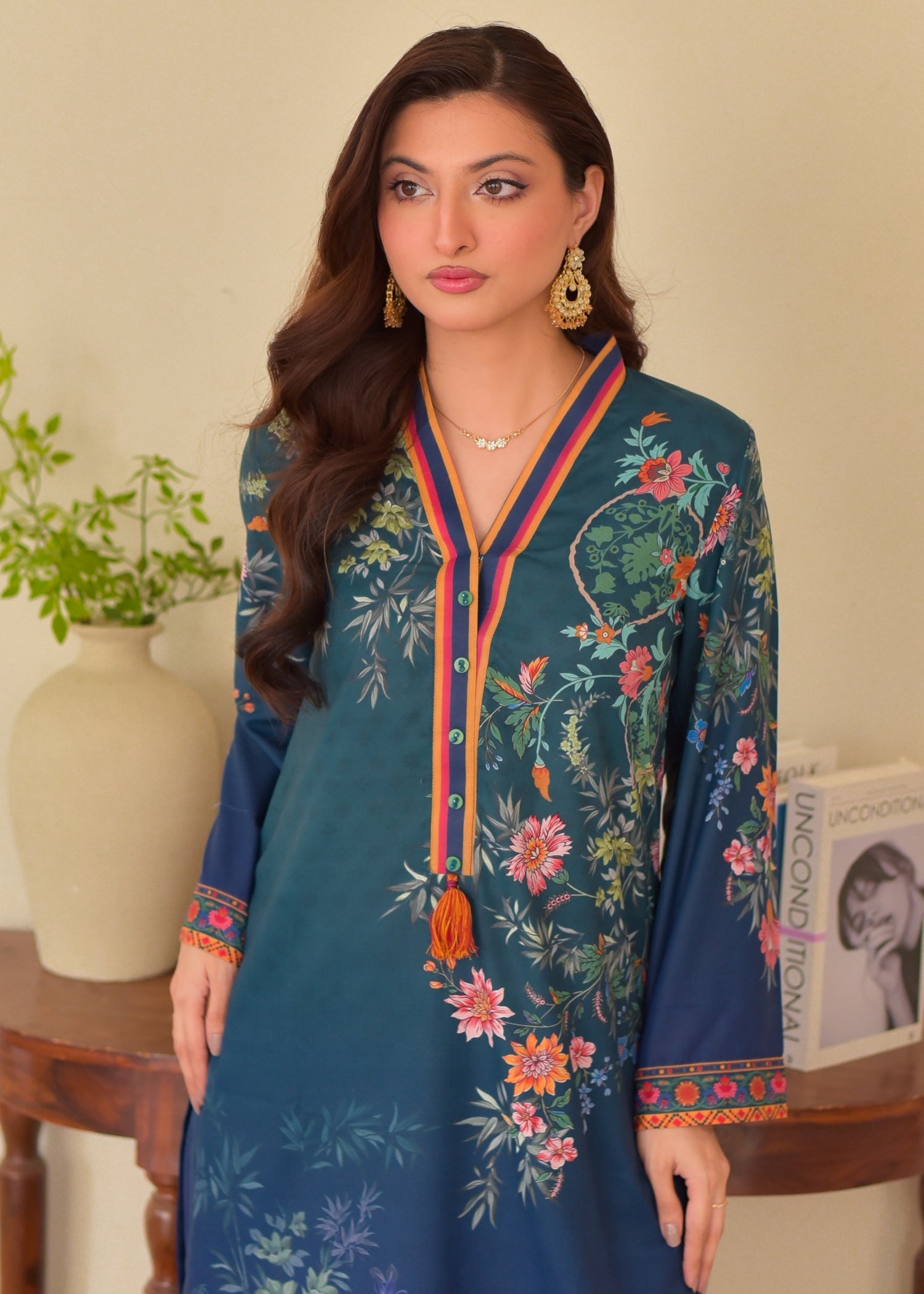 slub cambric Kurta Set in Midnight blue