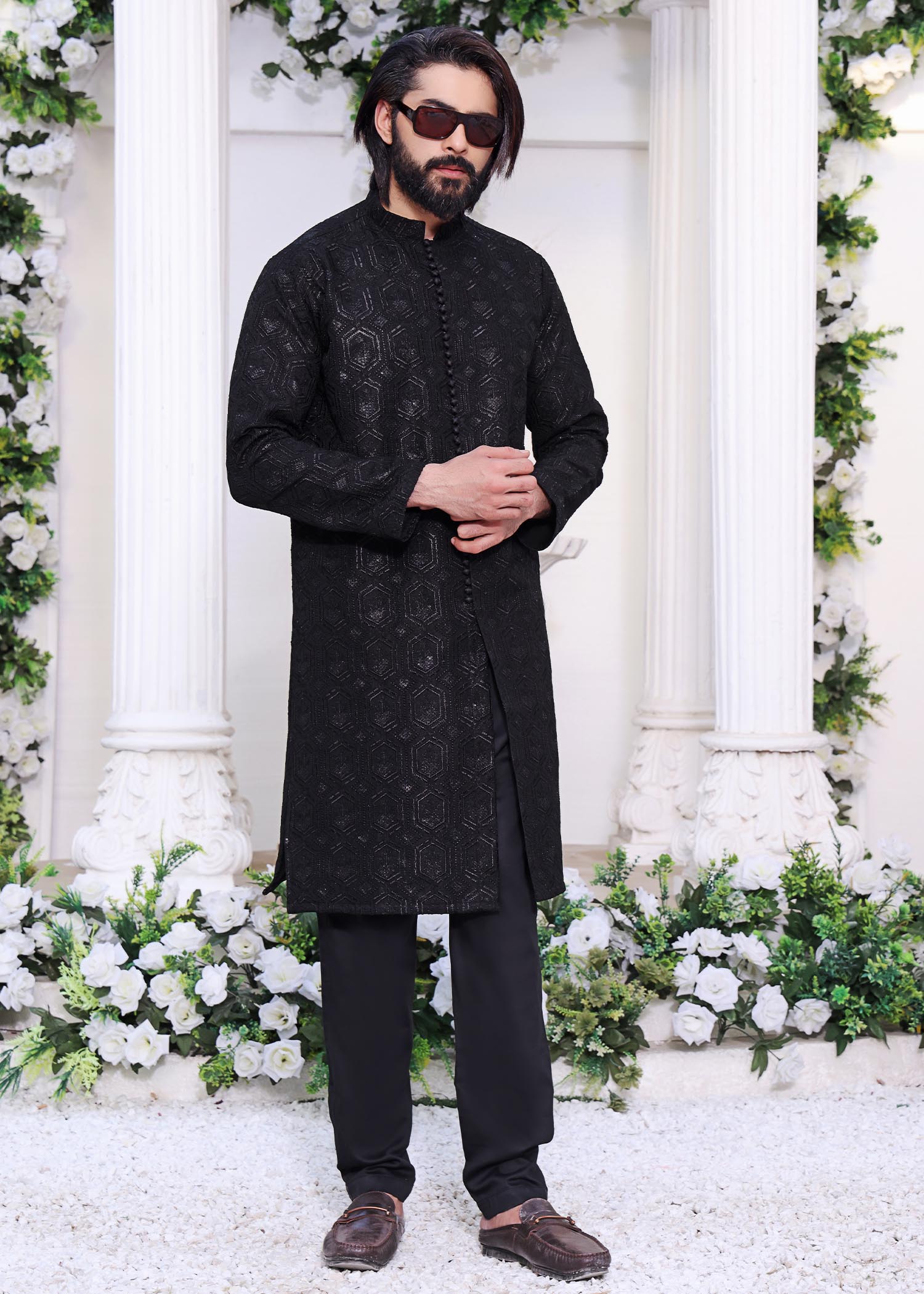 banarsi silk Kurta Set in Black