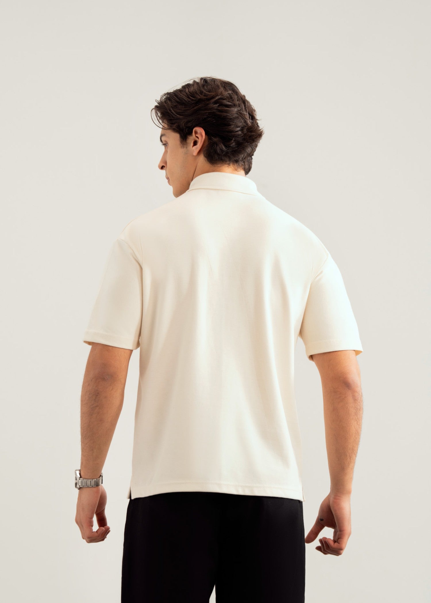 interlock knit Polo Shirt in Off-white