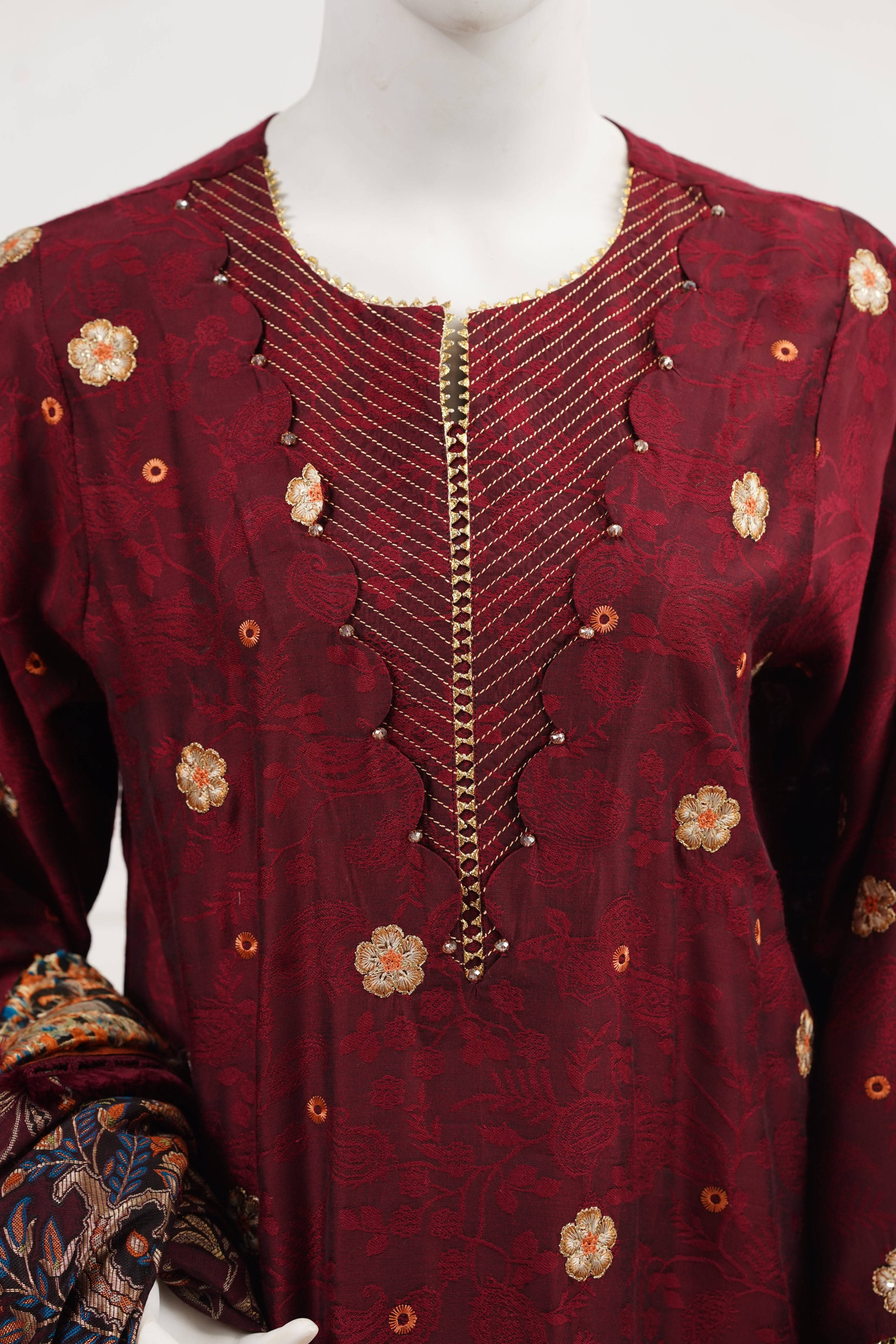jacquard Kurta Set in Maroon