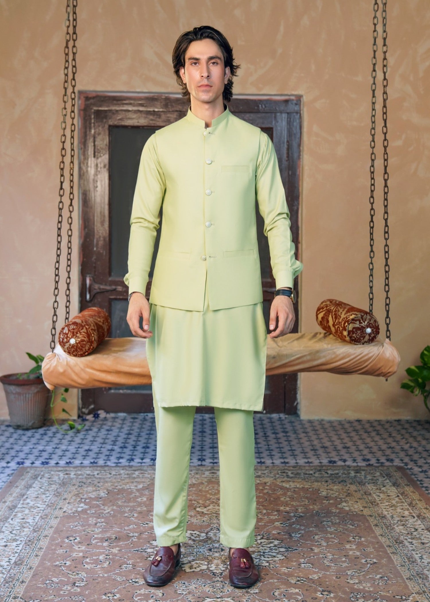 wash & wear Waistcoat in Pistachio green