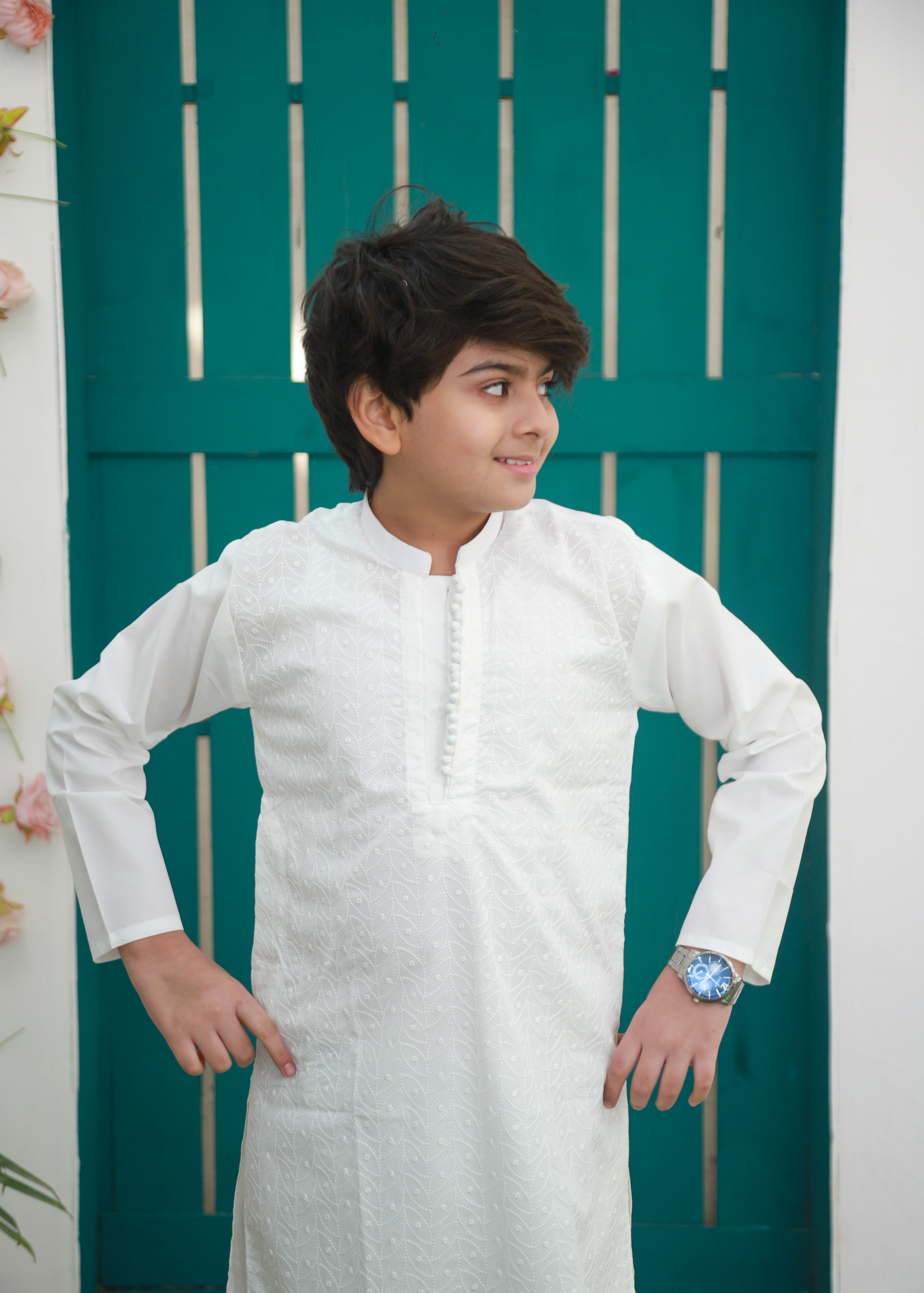 cotton Kurta Set in Ghost white