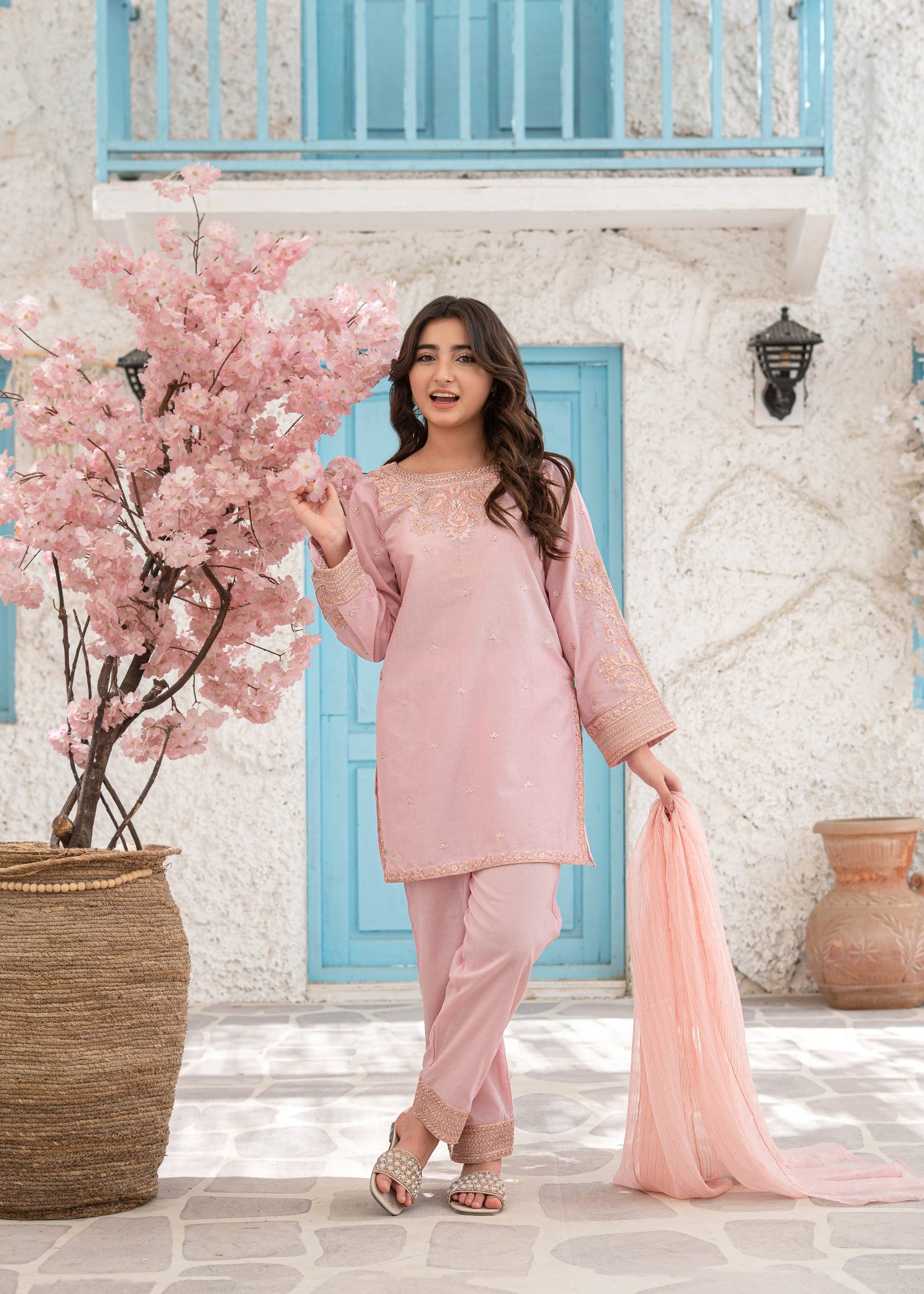 cotton Kurta Set in Pastel pink