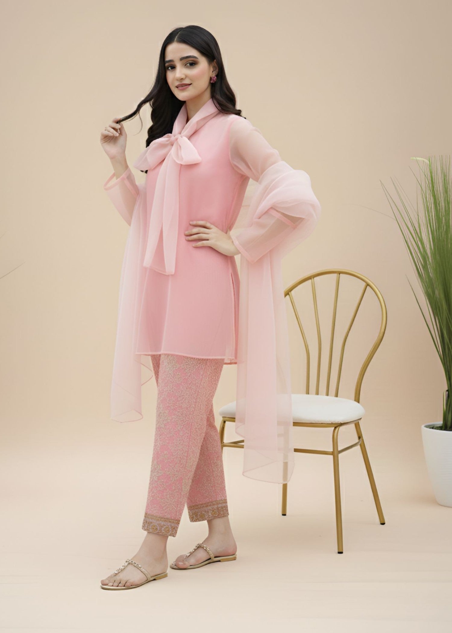 organza Short Frock in Pink