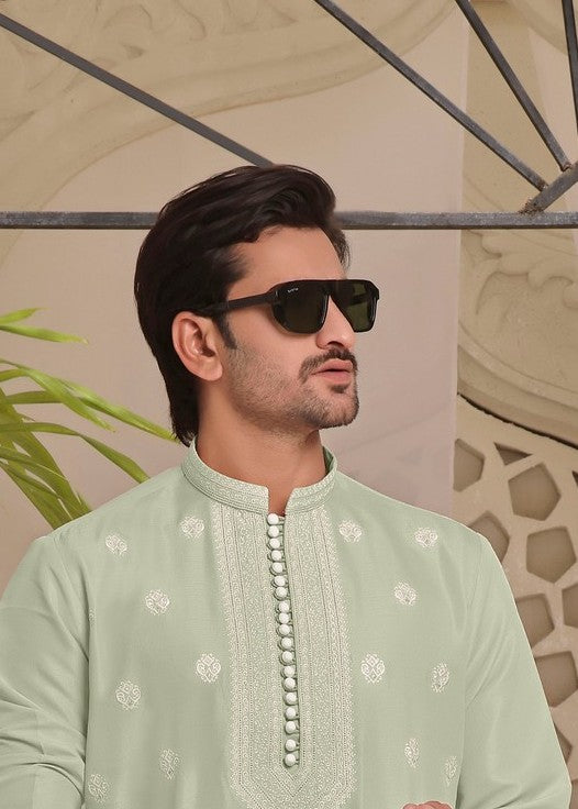 raw silk Kurta Set in Mint green by The Great Masters (TGM)