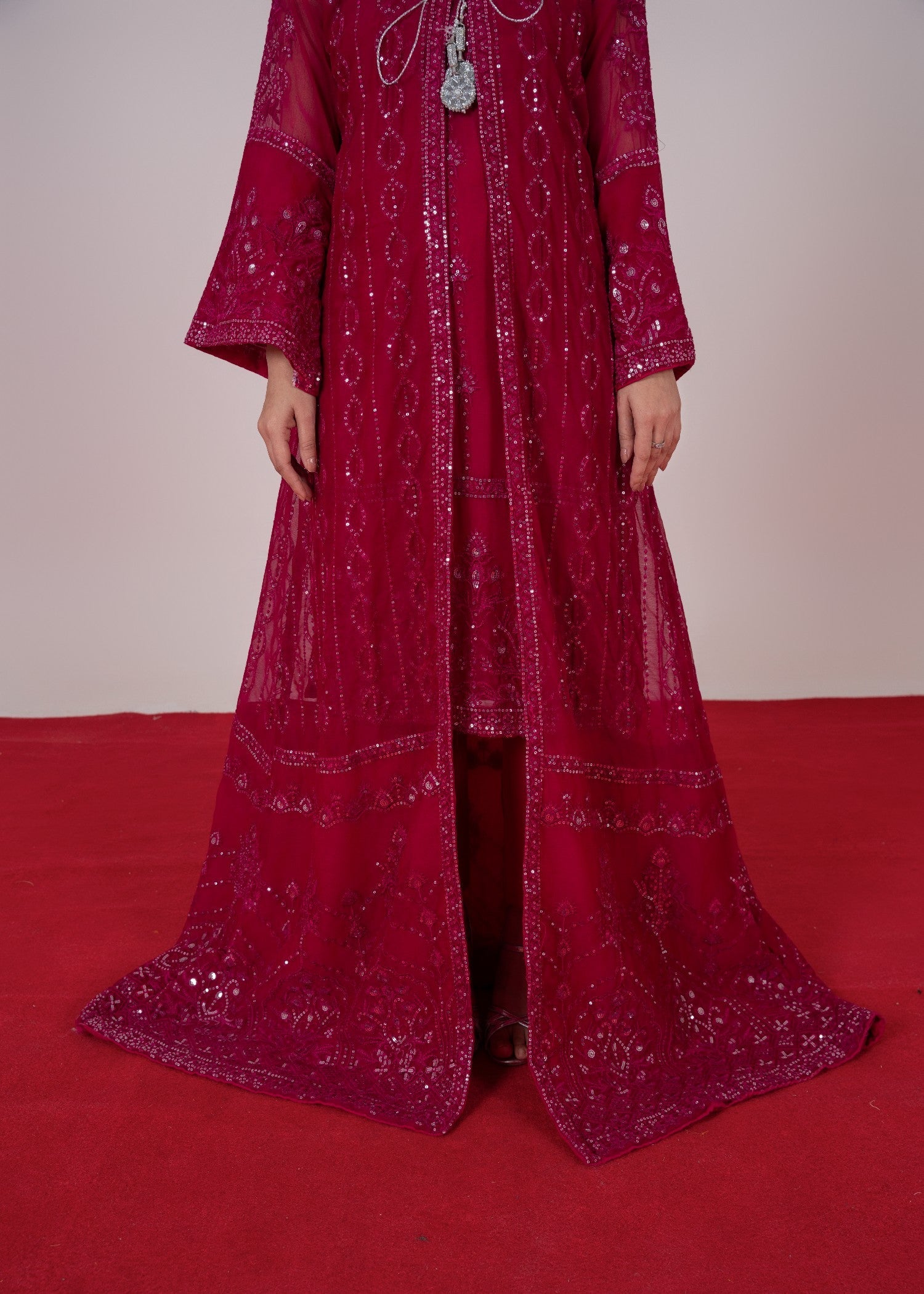 chiffon Gown in Hot pink red