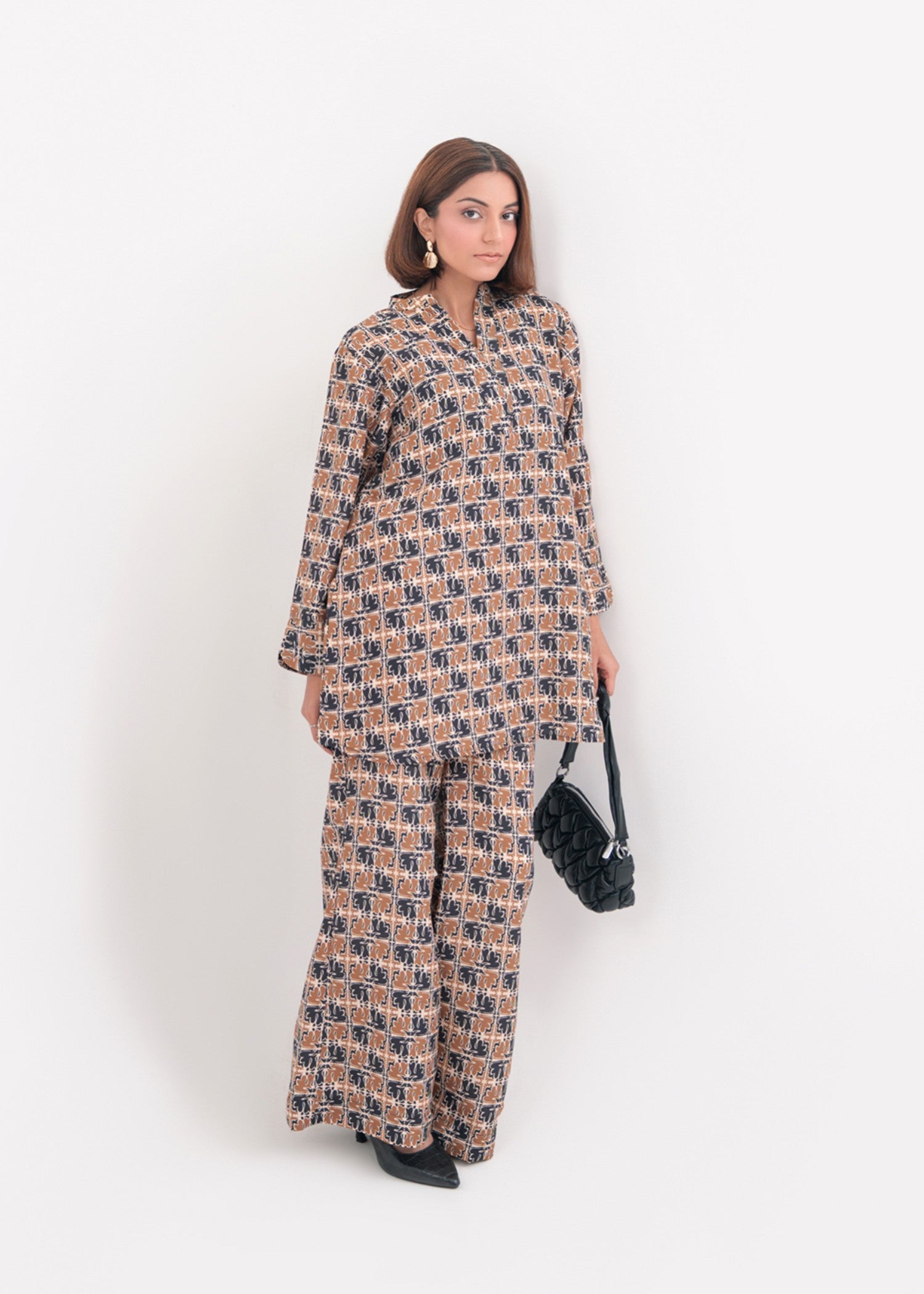 silk finish lawn Co ord Sets in Bistre brown