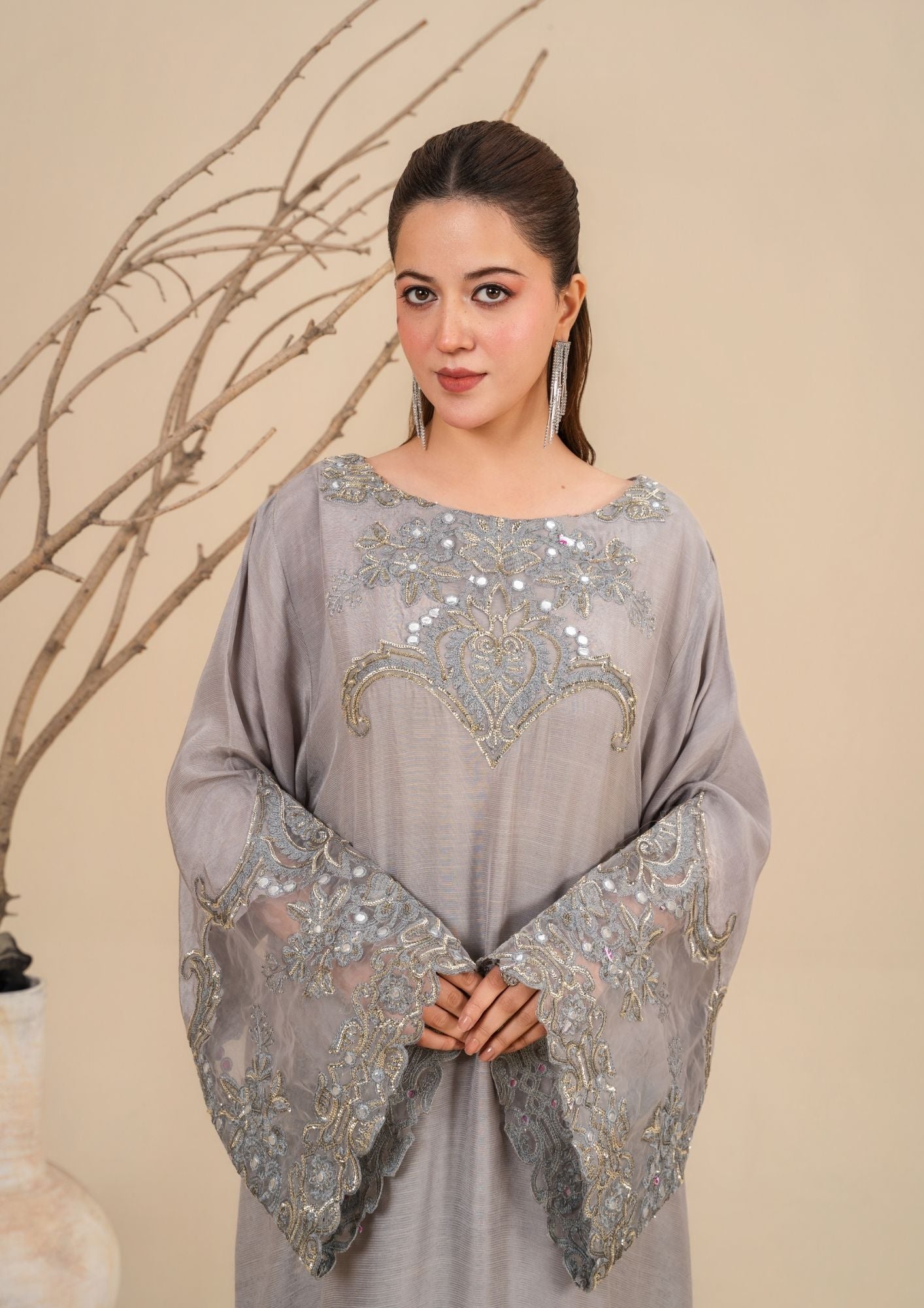 viscose raw silk Kurta Set in Dark grey