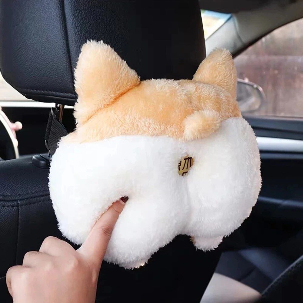 Charming Corgi Bottom Car Tissue Box - Soft Plush Armrest Napkin Holder