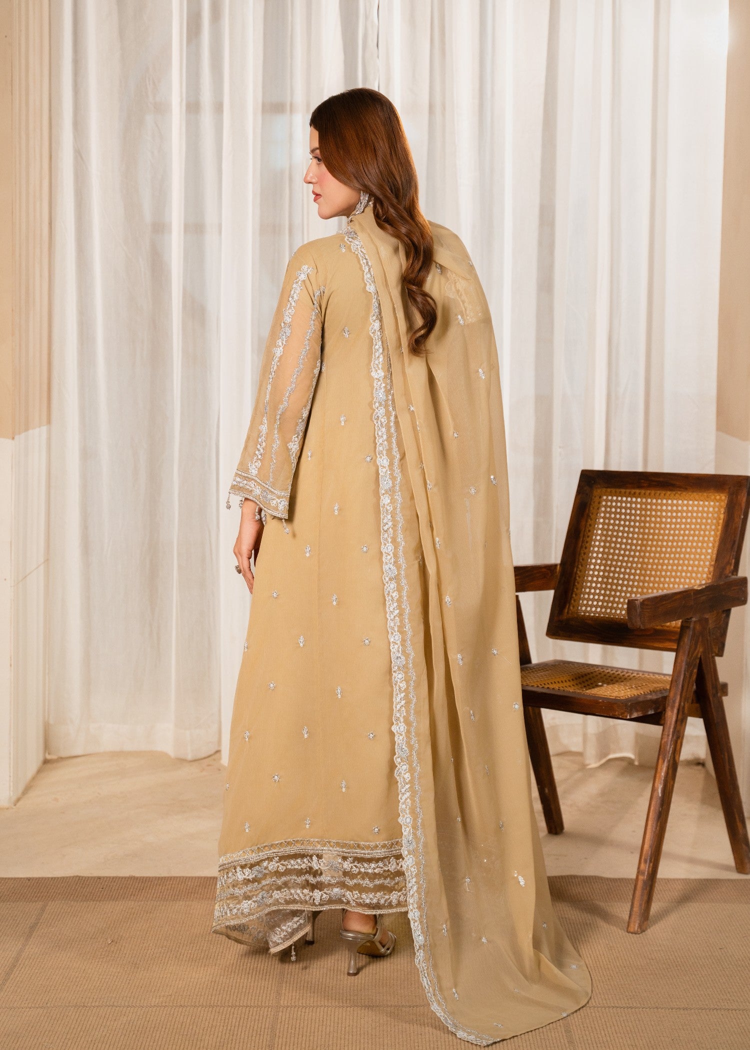 chiffon Pishwas in Earth brown