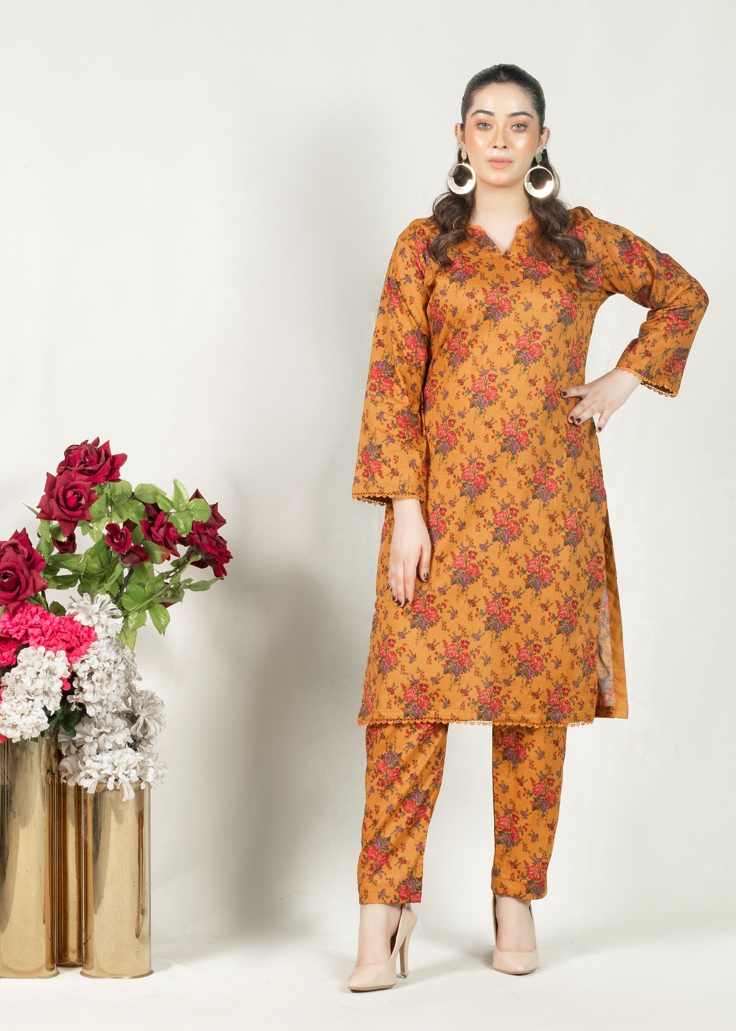 lawn Kurta Set in Goldenrod