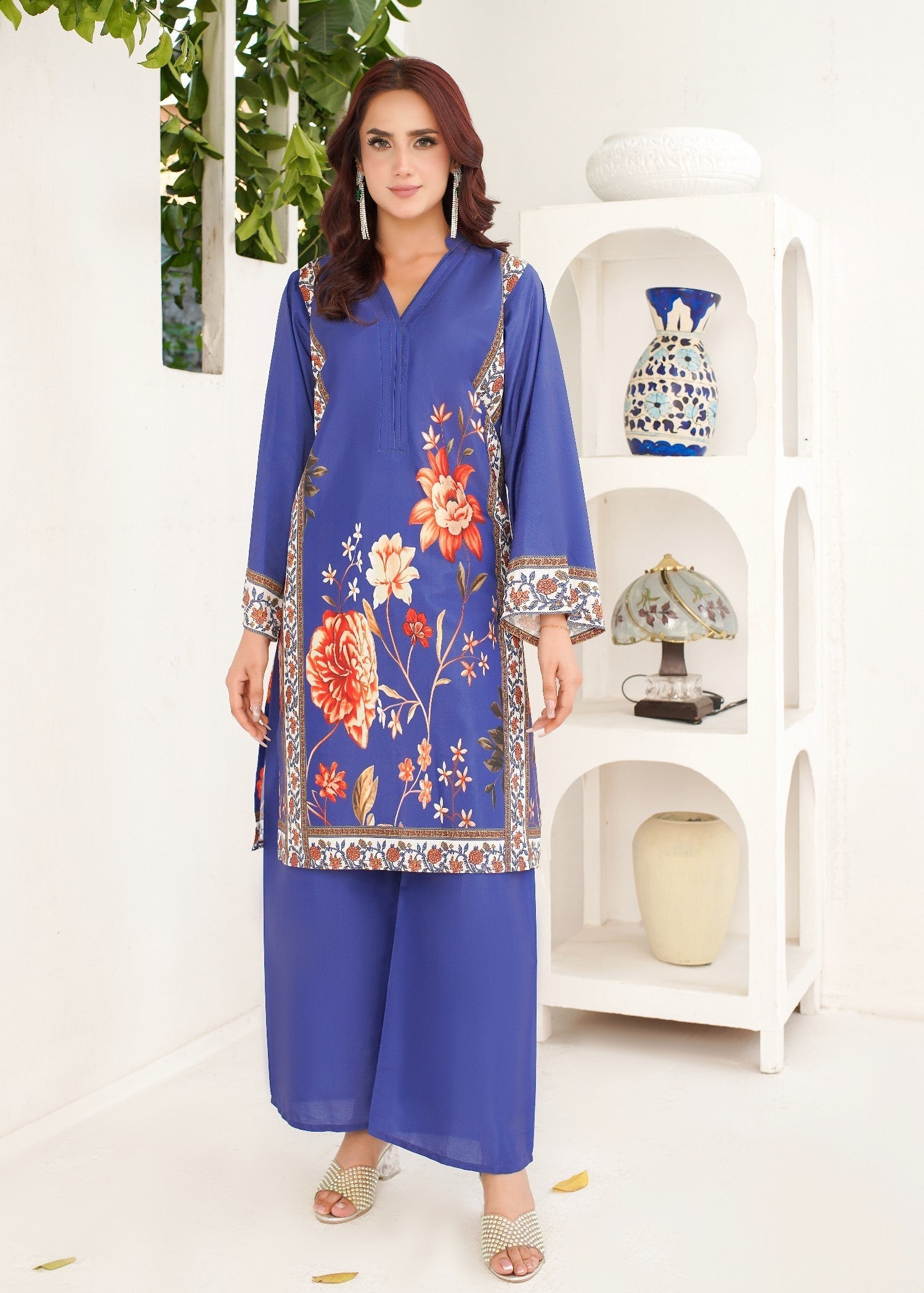 polyester crepe Co Ord Sets in Sapphire blue
