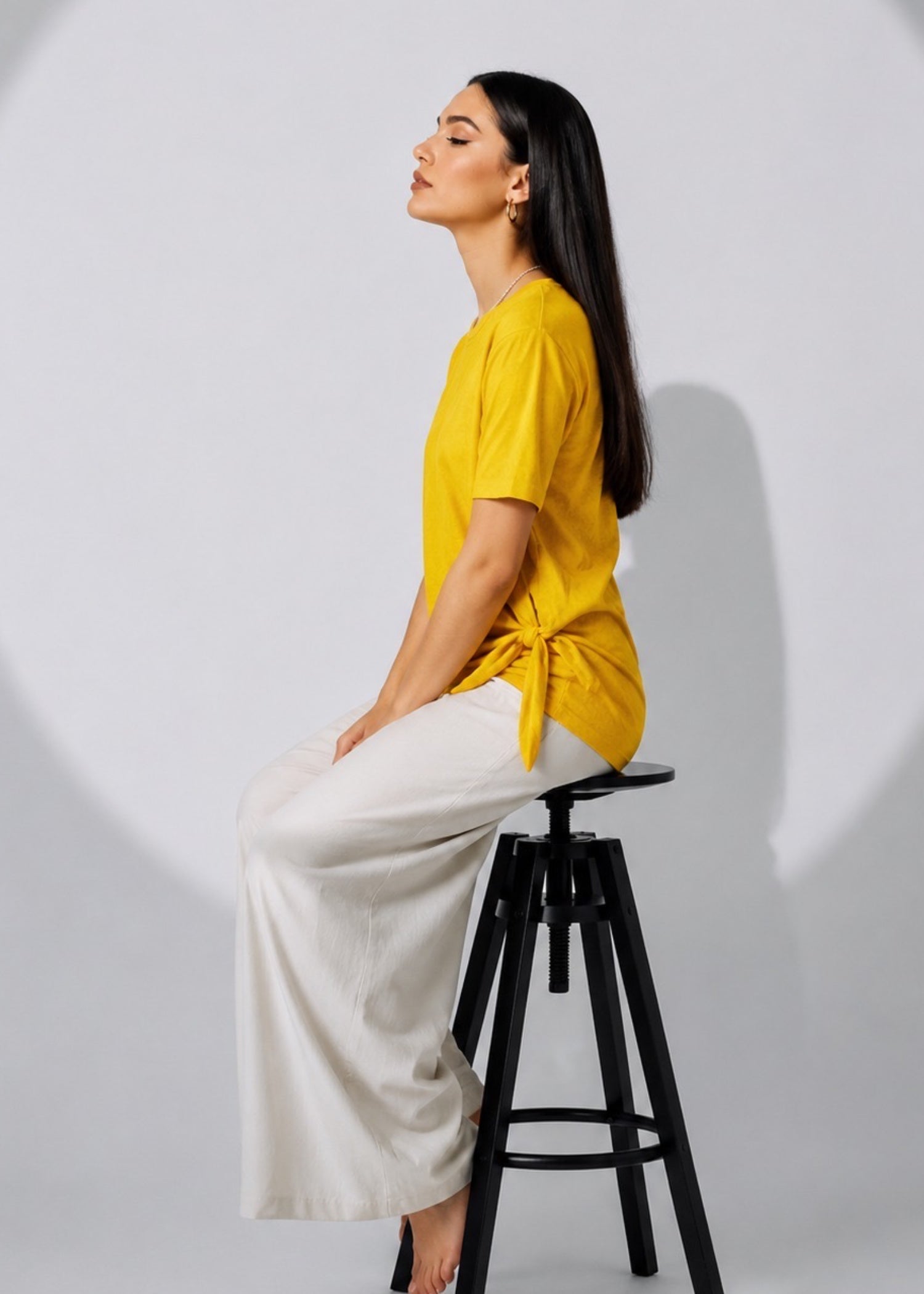 silk cotton net T Shirt in Yellow