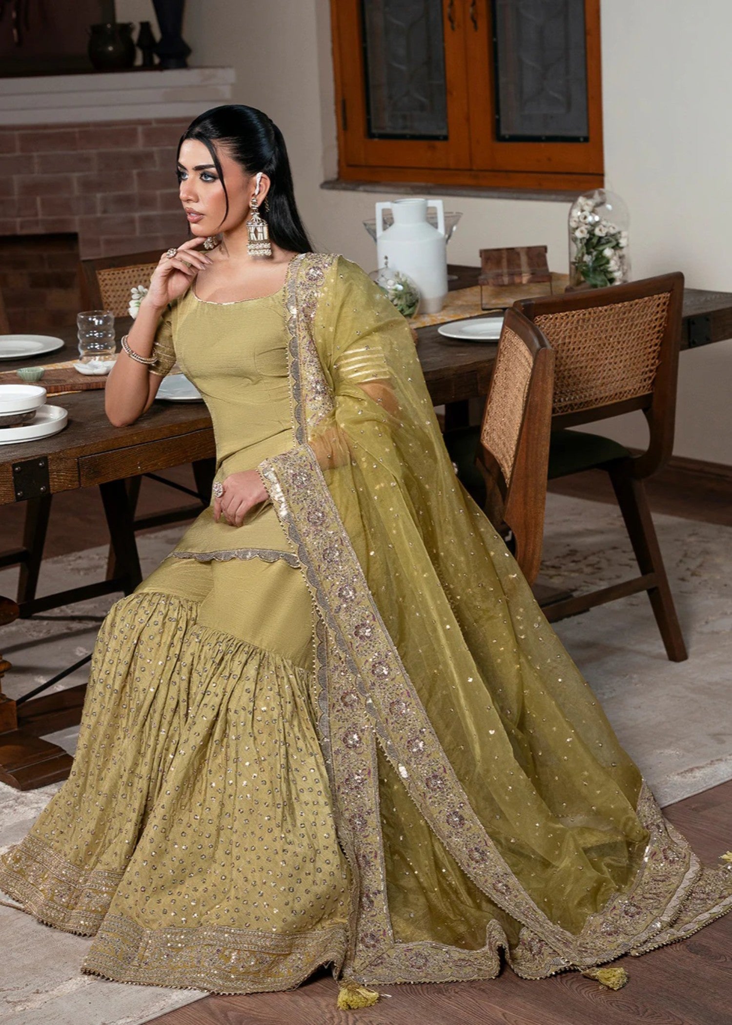 raw silk Unstitched in Lime green