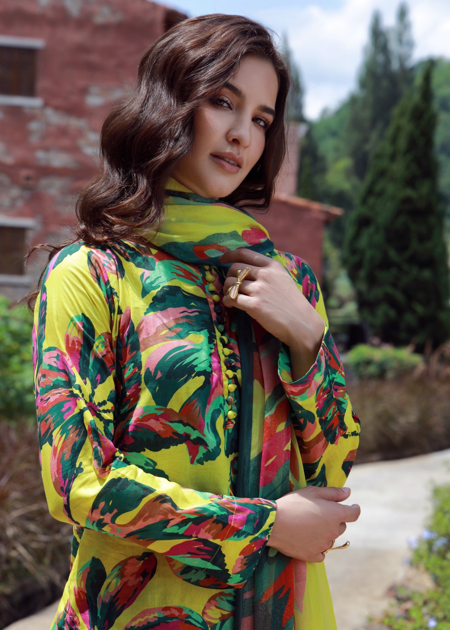 lawn Sharara in Pale yellow