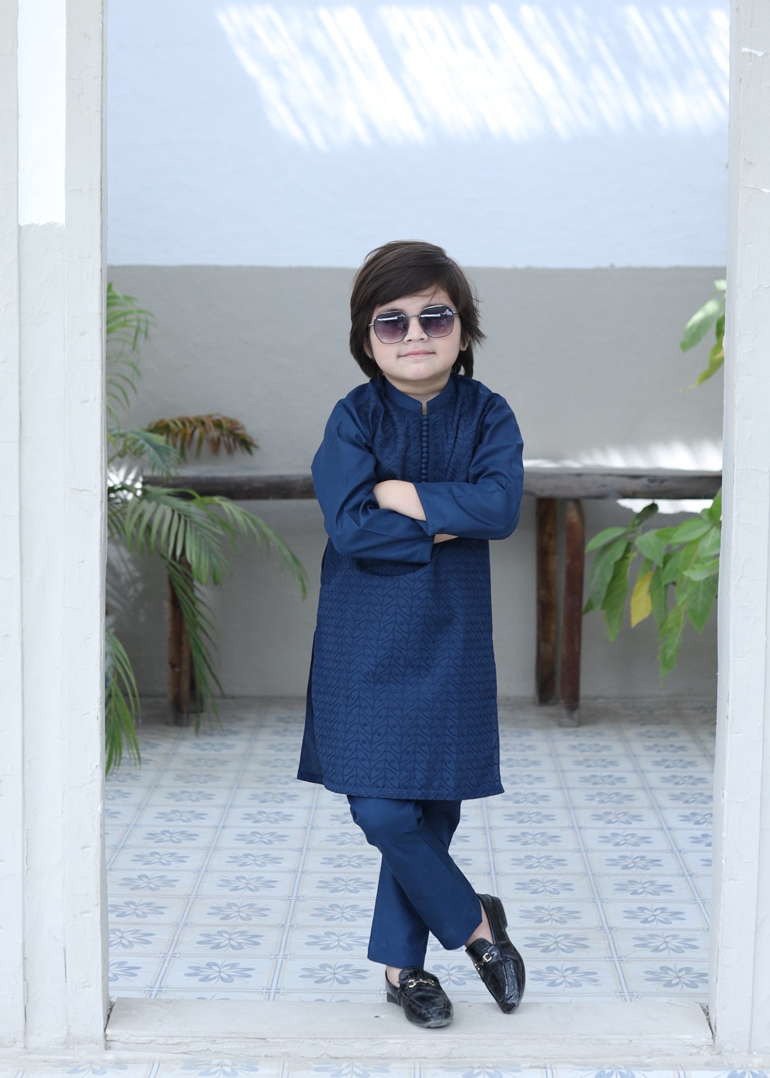 cotton Kurta Set in Dark blue