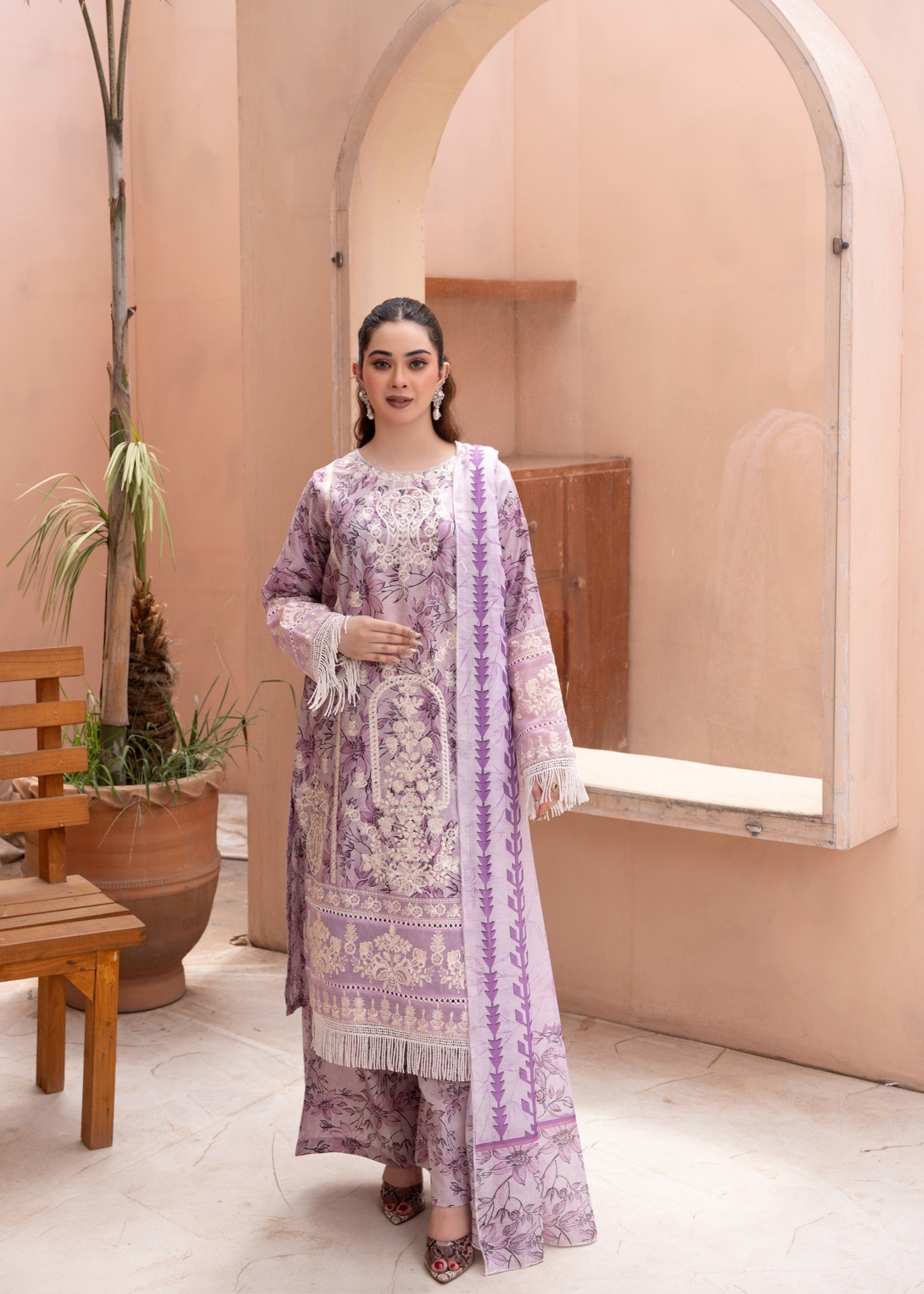 lawn Kurta Set in Mauve