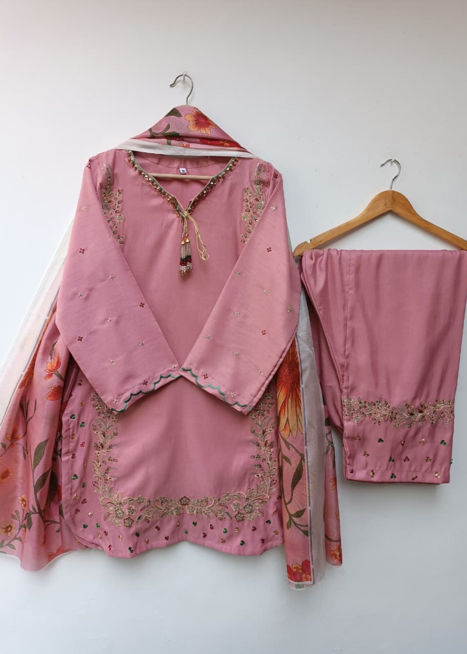 raw silk Kurta Set in Blush pink