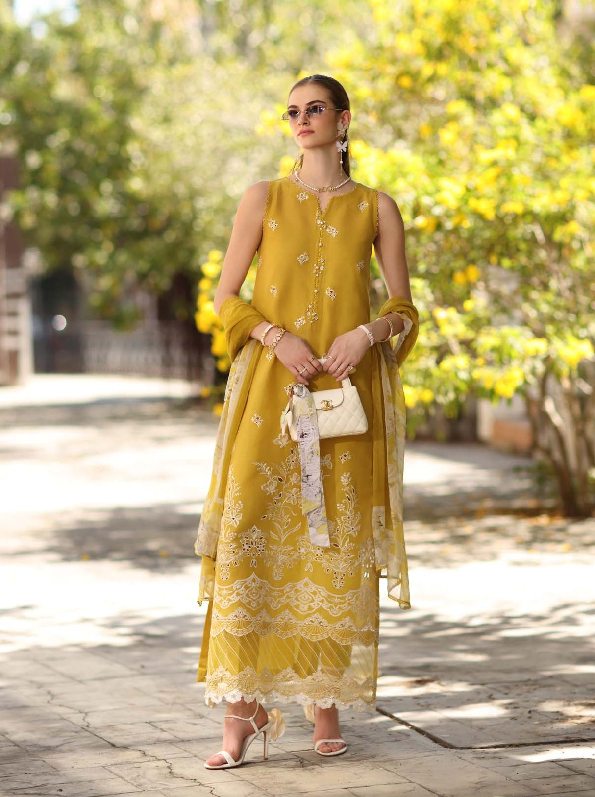 Noor Eid Luxe Printskhaas Lawn – D1 - B - Mango Yellow
