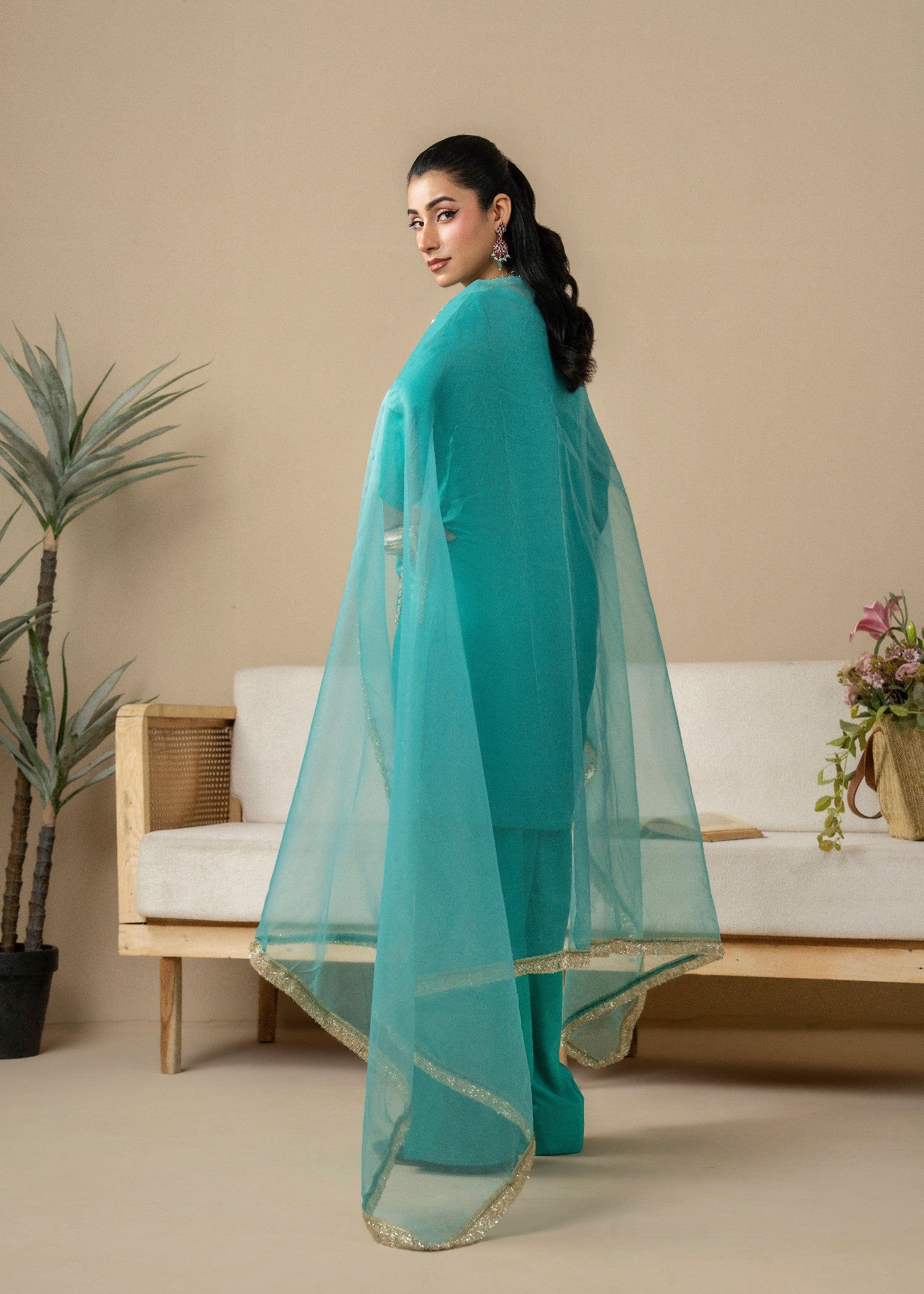 linen Kurta Set in Parrot green