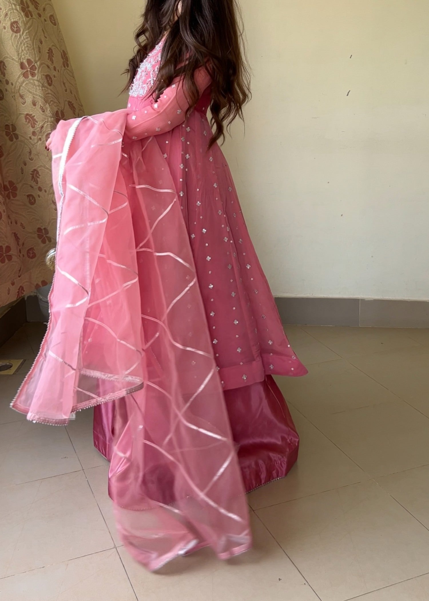 crinkle chiffon Maxi in Bubblegum pink