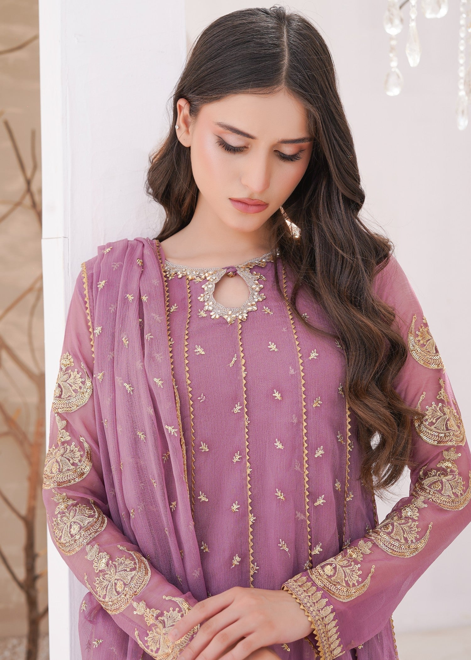 chiffon Anarkali in Lavender