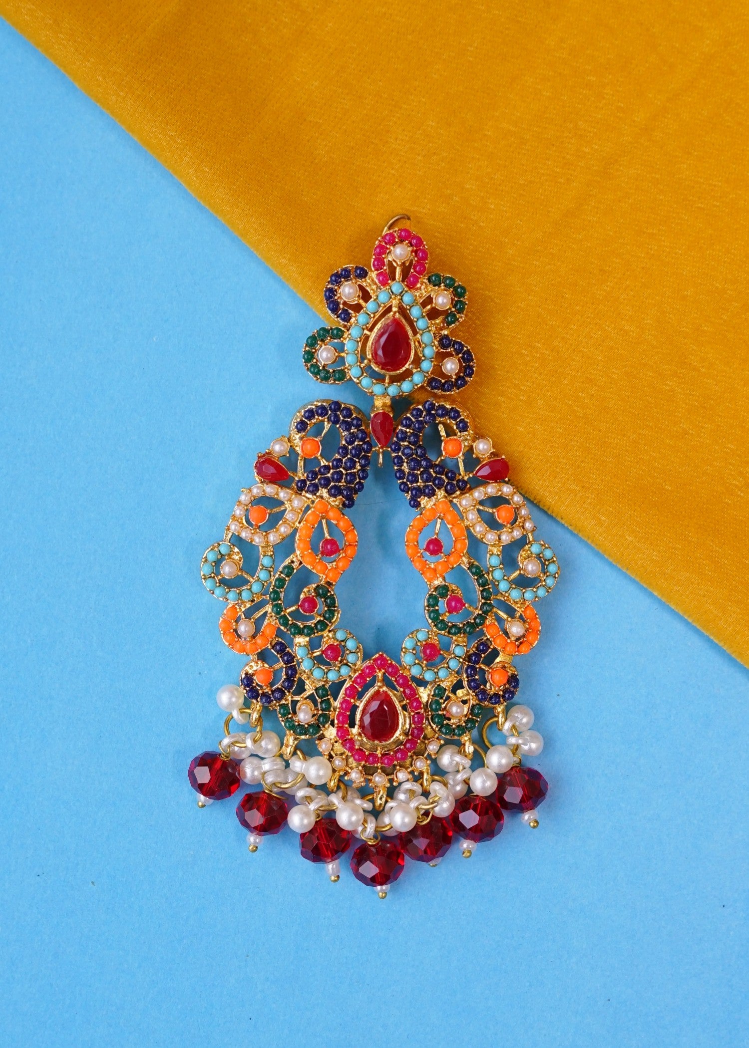 Jewelry Set in Sea green, pearl white, ruby red Color by - Trendy Women Jewelry Set QAT8623