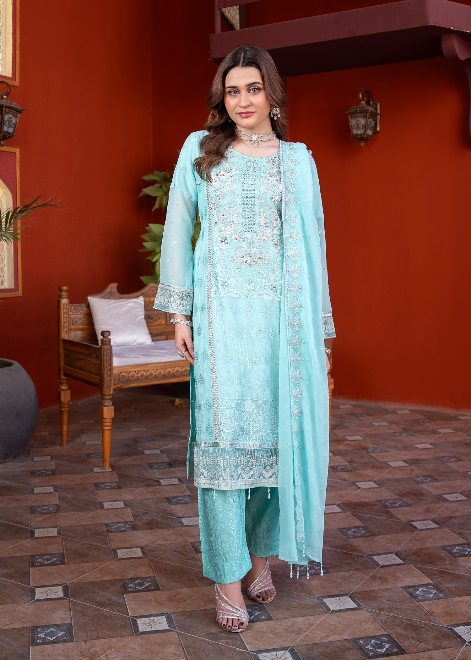 chiffon Unstitched in Aquamarine